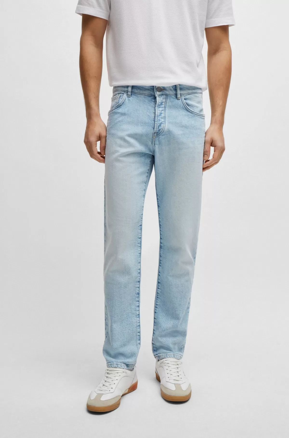 HUGO BOSS Regular Fit Jeans I Blå Denim Med 2-vejs Stræk Lyseblå Outlet