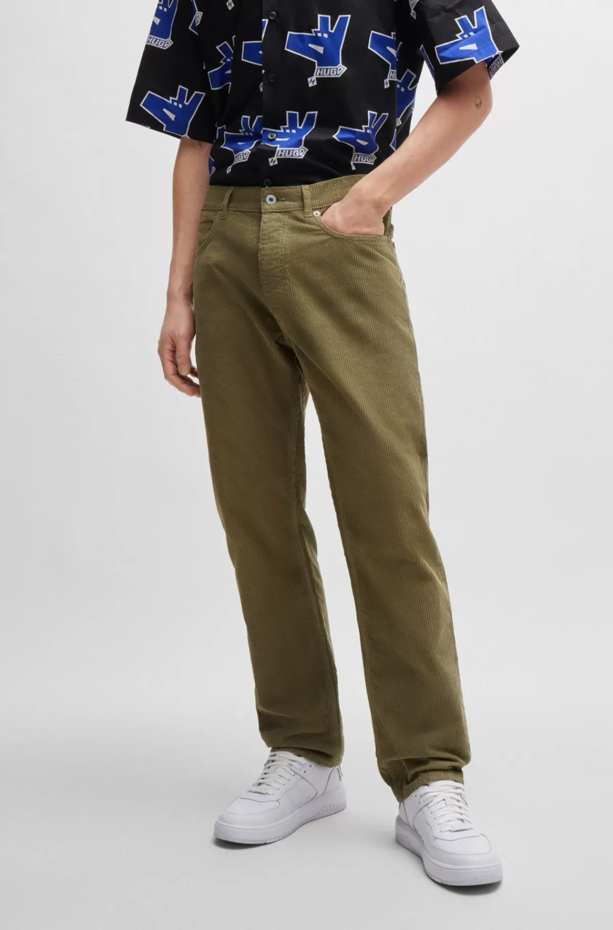 HUGO BOSS Regular Fit Jeans I Farvet Bomuldsfløjl Kaki Best Sale