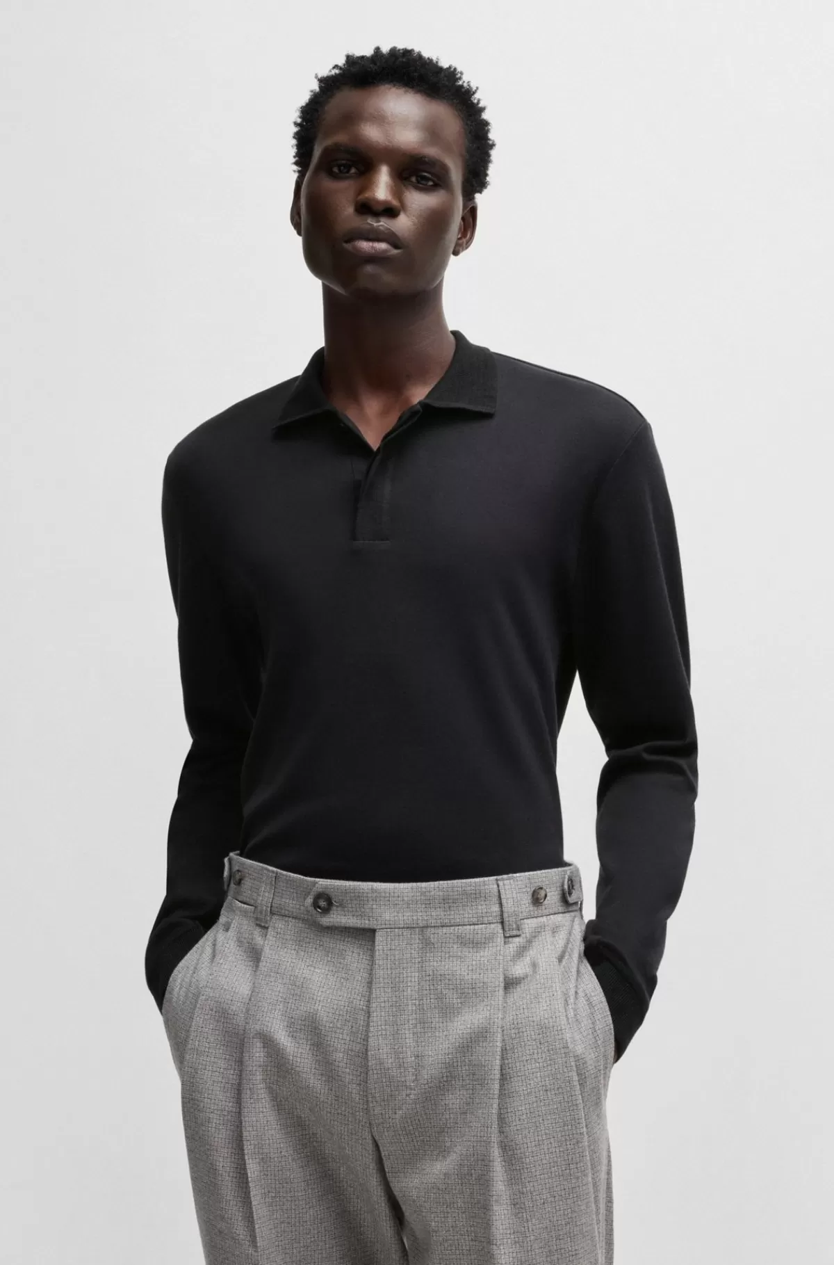 HUGO BOSS Regular Fit Poloshirt I Bomuld Og Kashmir Sort Clearance