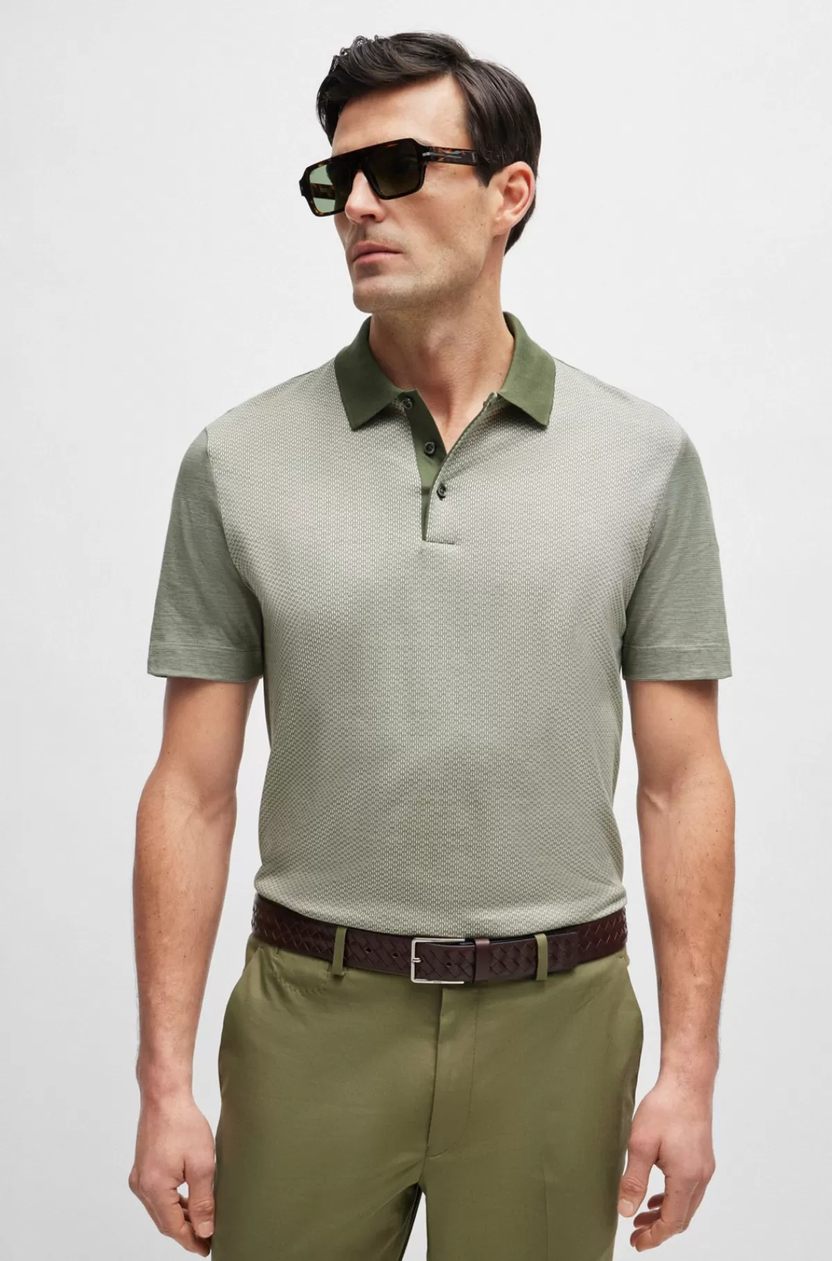 HUGO BOSS Regular Fit Poloshirt I Bomuld Og Silke Lysegrøn Cheap