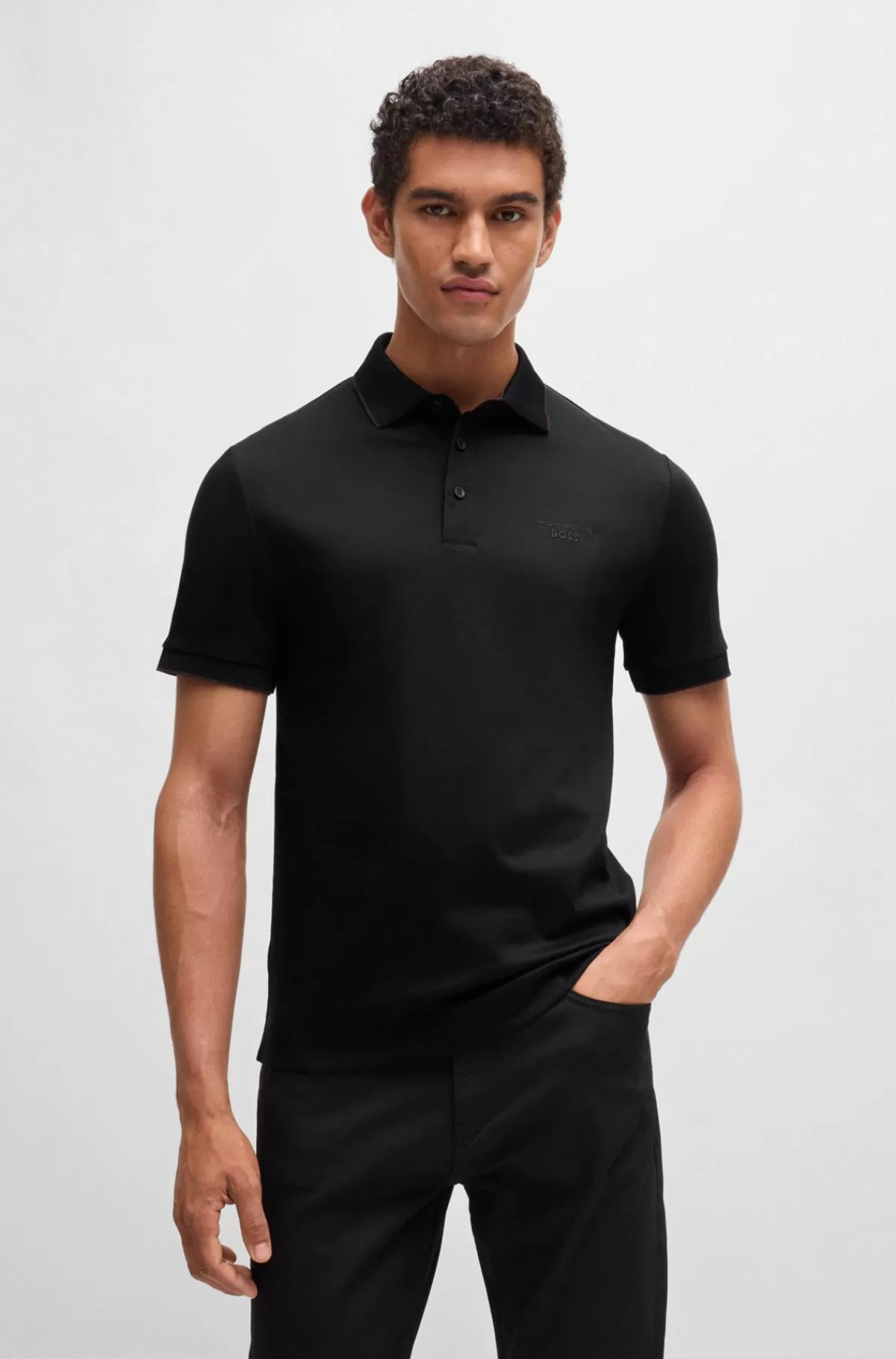 HUGO BOSS Regular Fit Porsche X BOSS-poloshirt I Merceriseret Bomuld Sort Best
