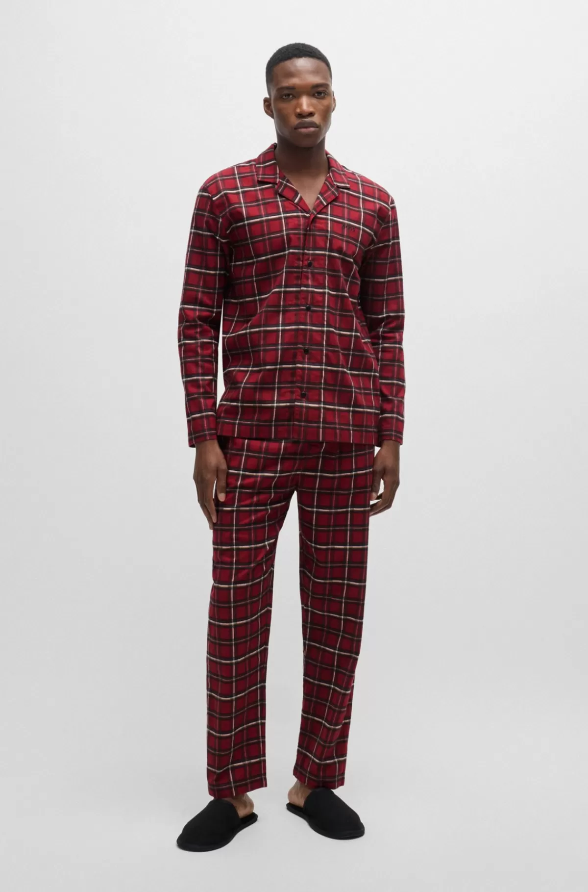 HUGO BOSS Regular Fit Pyjamas I Ternet Bomuld Med Stræk Mørkerød Online