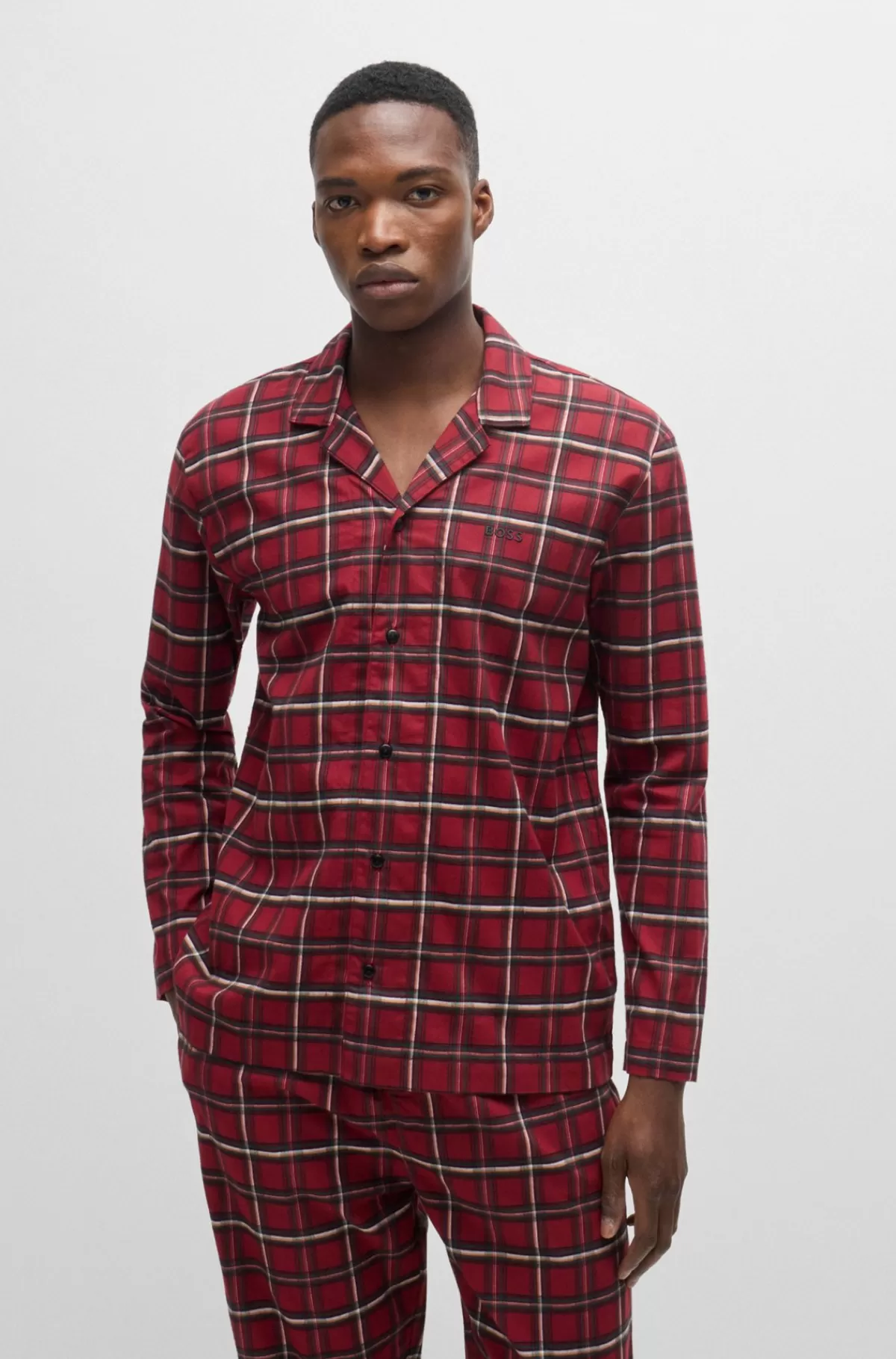 HUGO BOSS Regular Fit Pyjamas I Ternet Bomuld Med Stræk Mørkerød Online