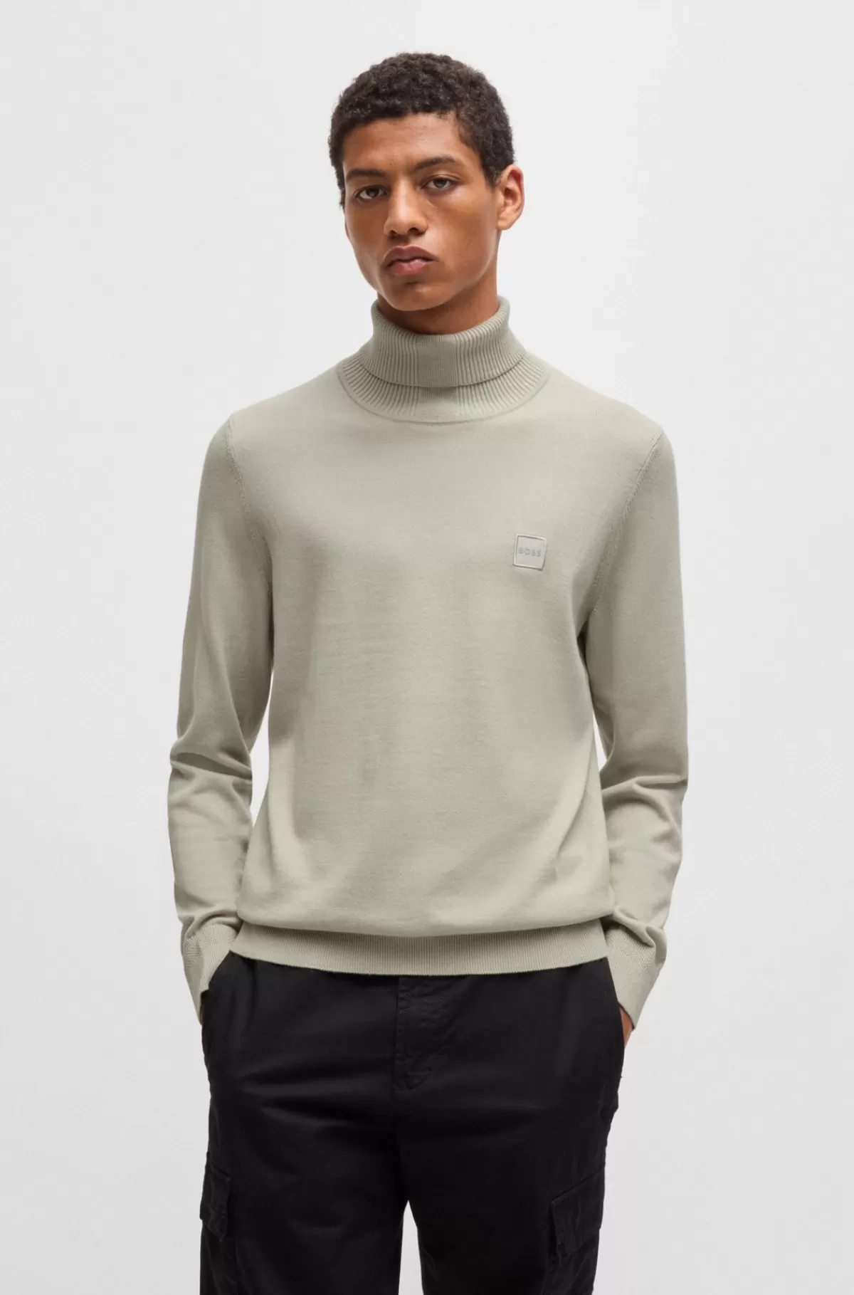 HUGO BOSS Regular Fit Rullekravesweater I Bomuld Og Kashmir Lys beige Best