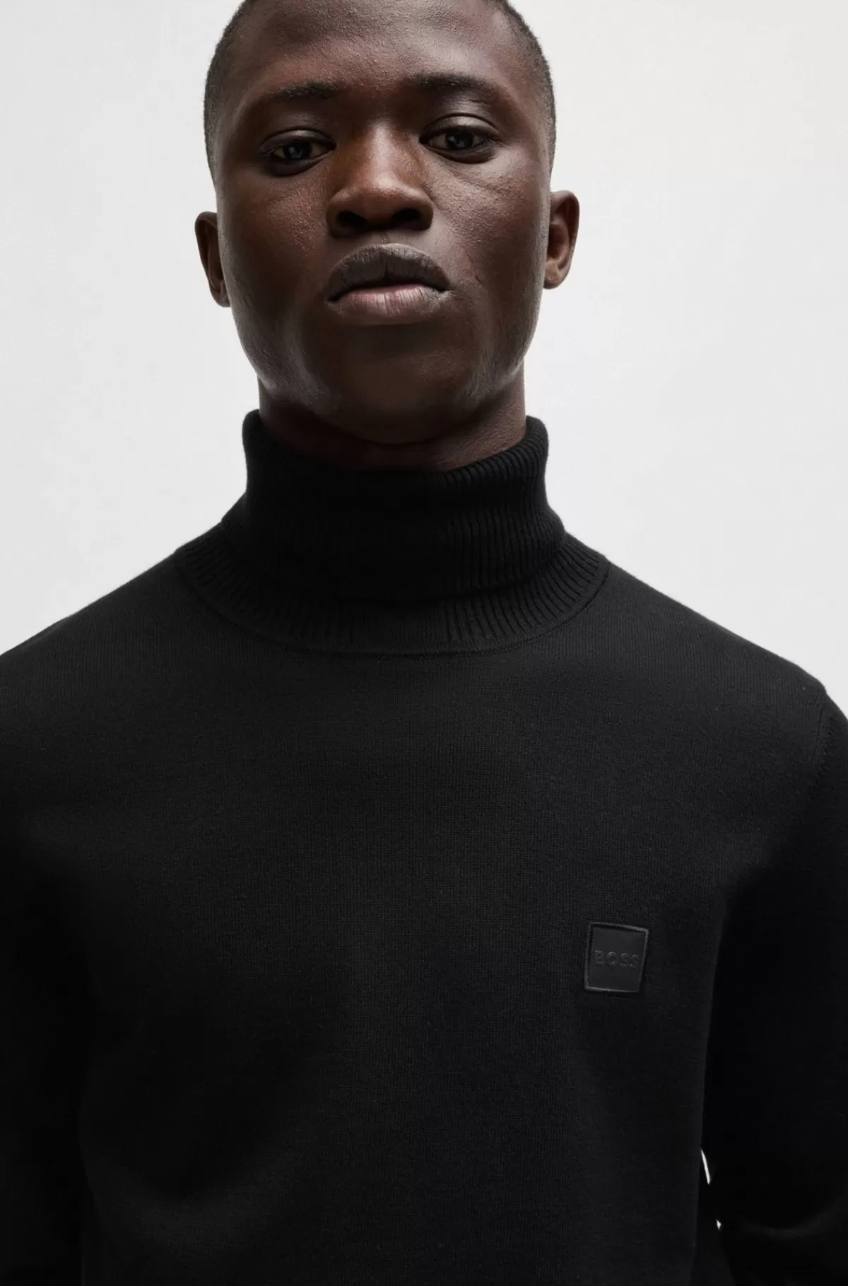 HUGO BOSS Regular Fit Rullekravesweater I Bomuld Og Kashmir Sort Flash Sale