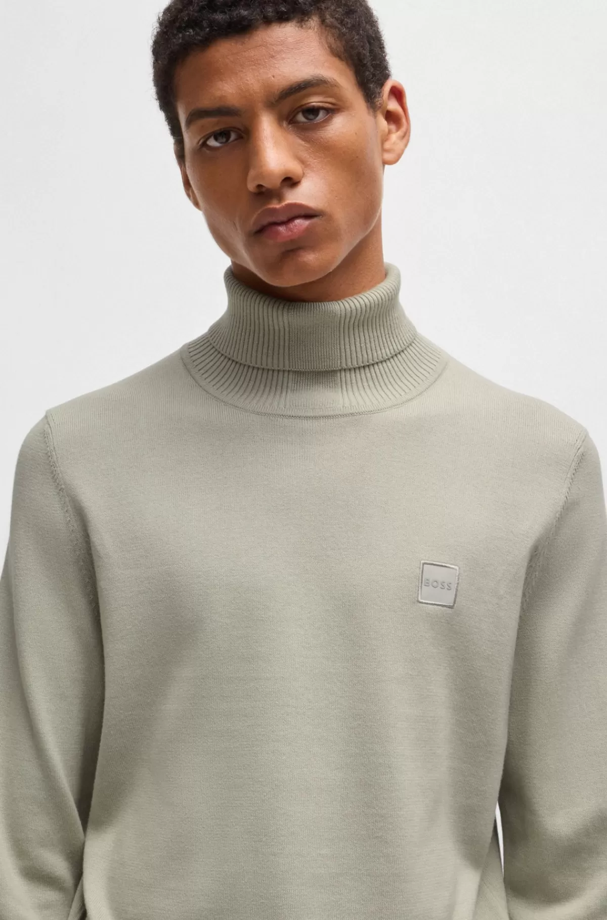HUGO BOSS Regular Fit Rullekravesweater I Bomuld Og Kashmir Lys beige Best