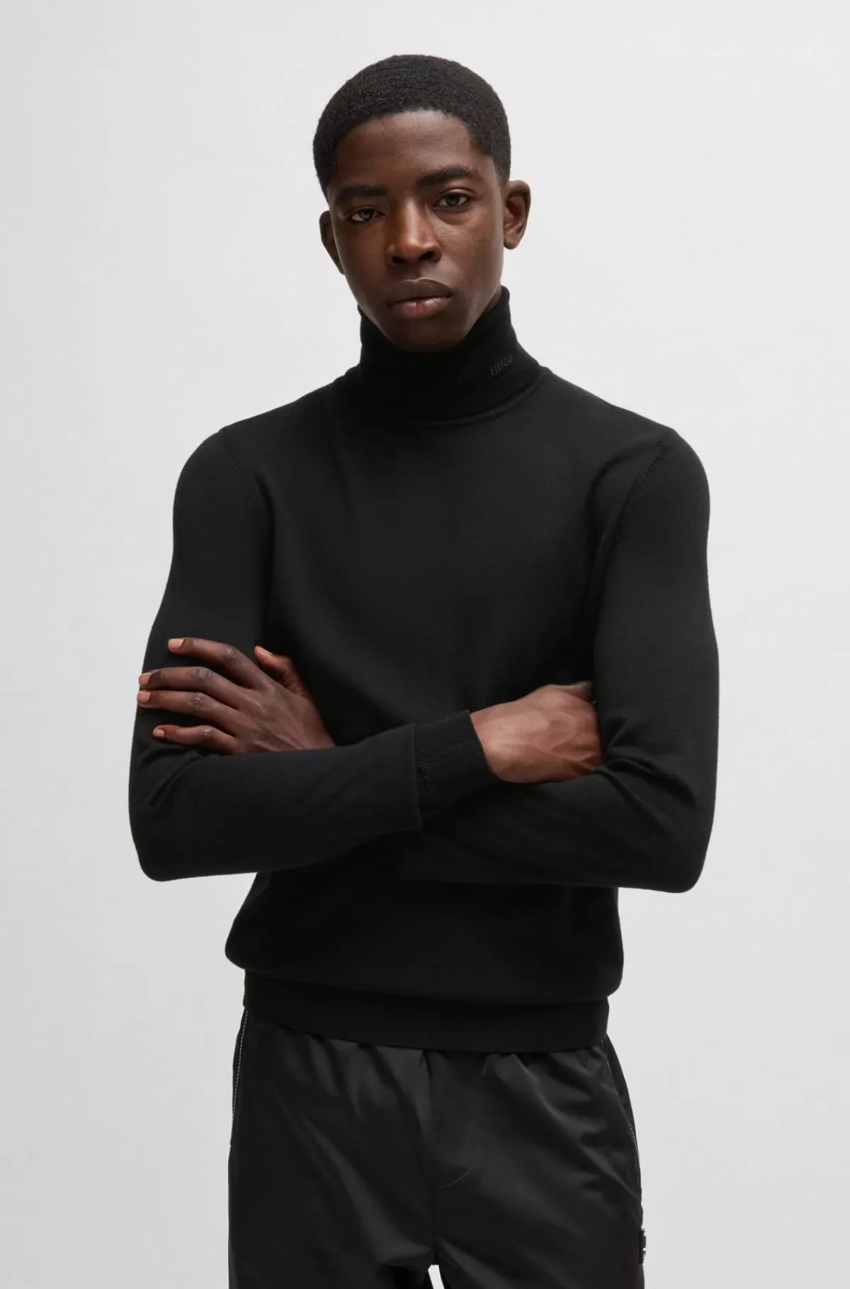 HUGO BOSS Regular Fit Rullekravesweater I Ny Uld Sort Flash Sale