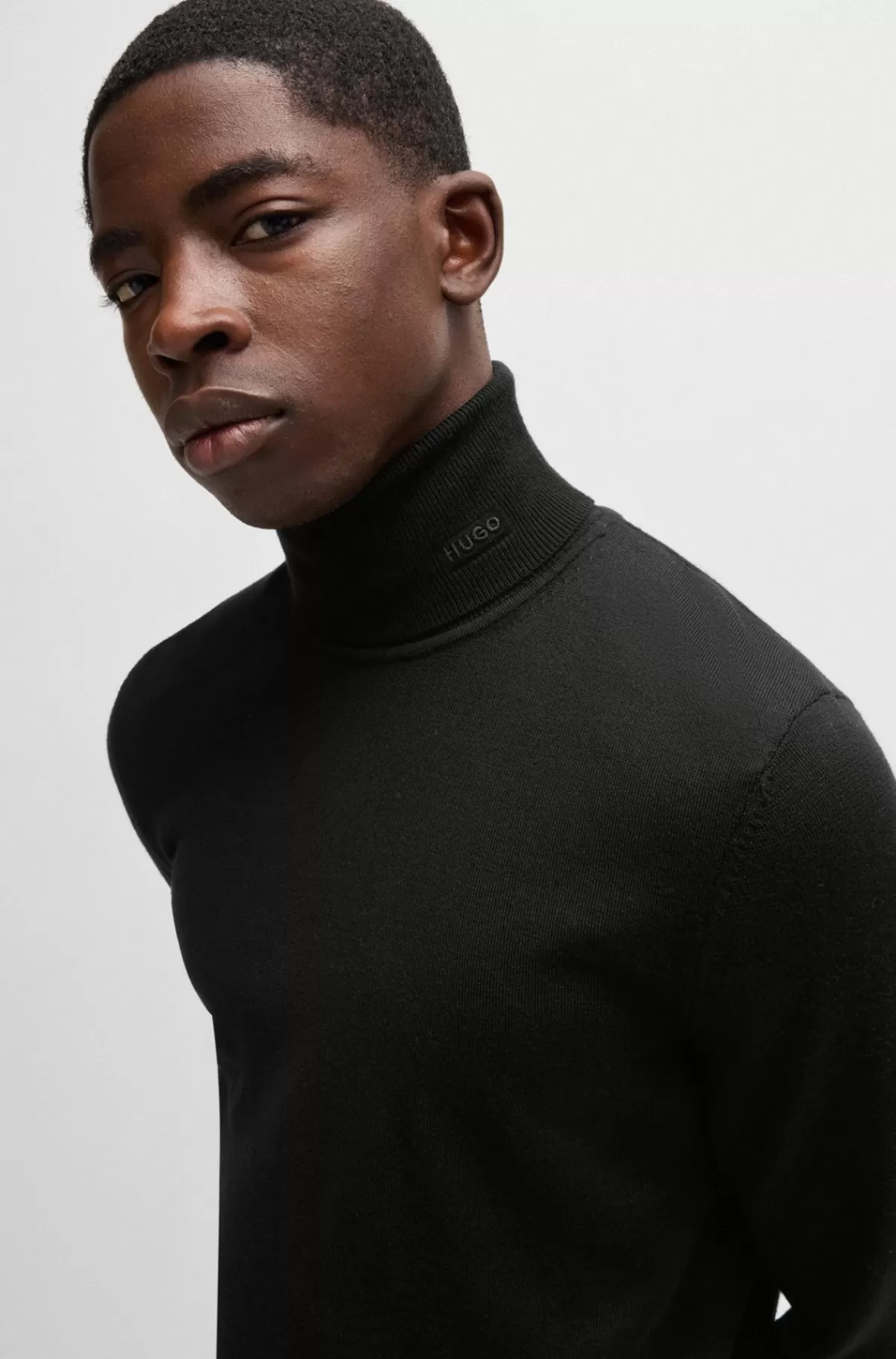 HUGO BOSS Regular Fit Rullekravesweater I Ny Uld Sort Flash Sale