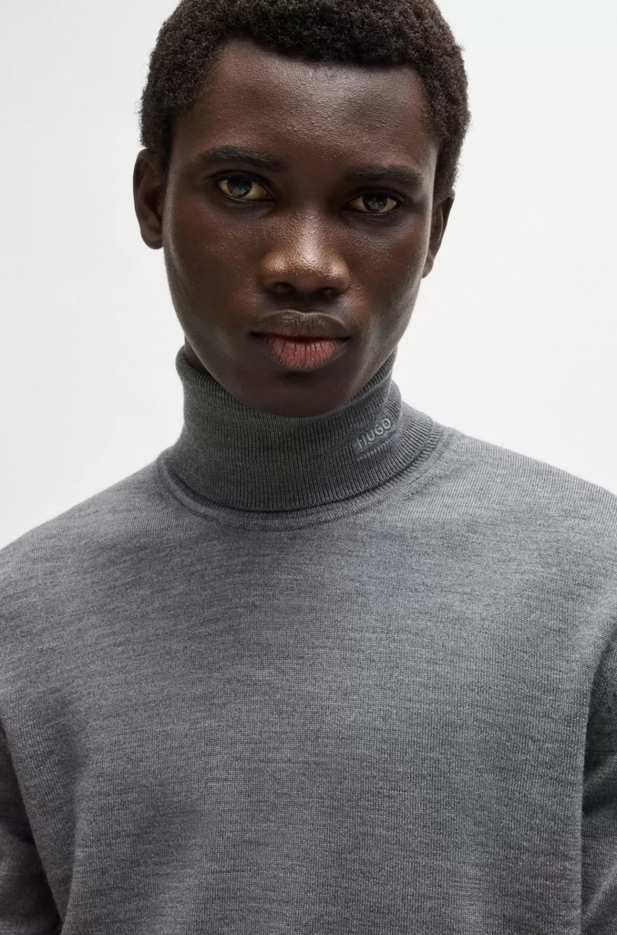 HUGO BOSS Regular Fit Rullekravesweater I Ny Uld Grå Sale