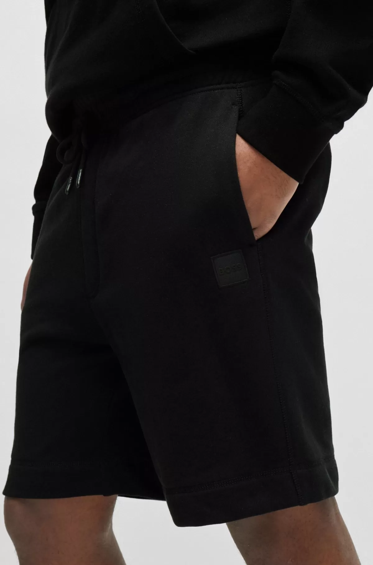 HUGO BOSS Regular Fit Shorts I Bomuldsfrotté Med Logobadge Sort Store