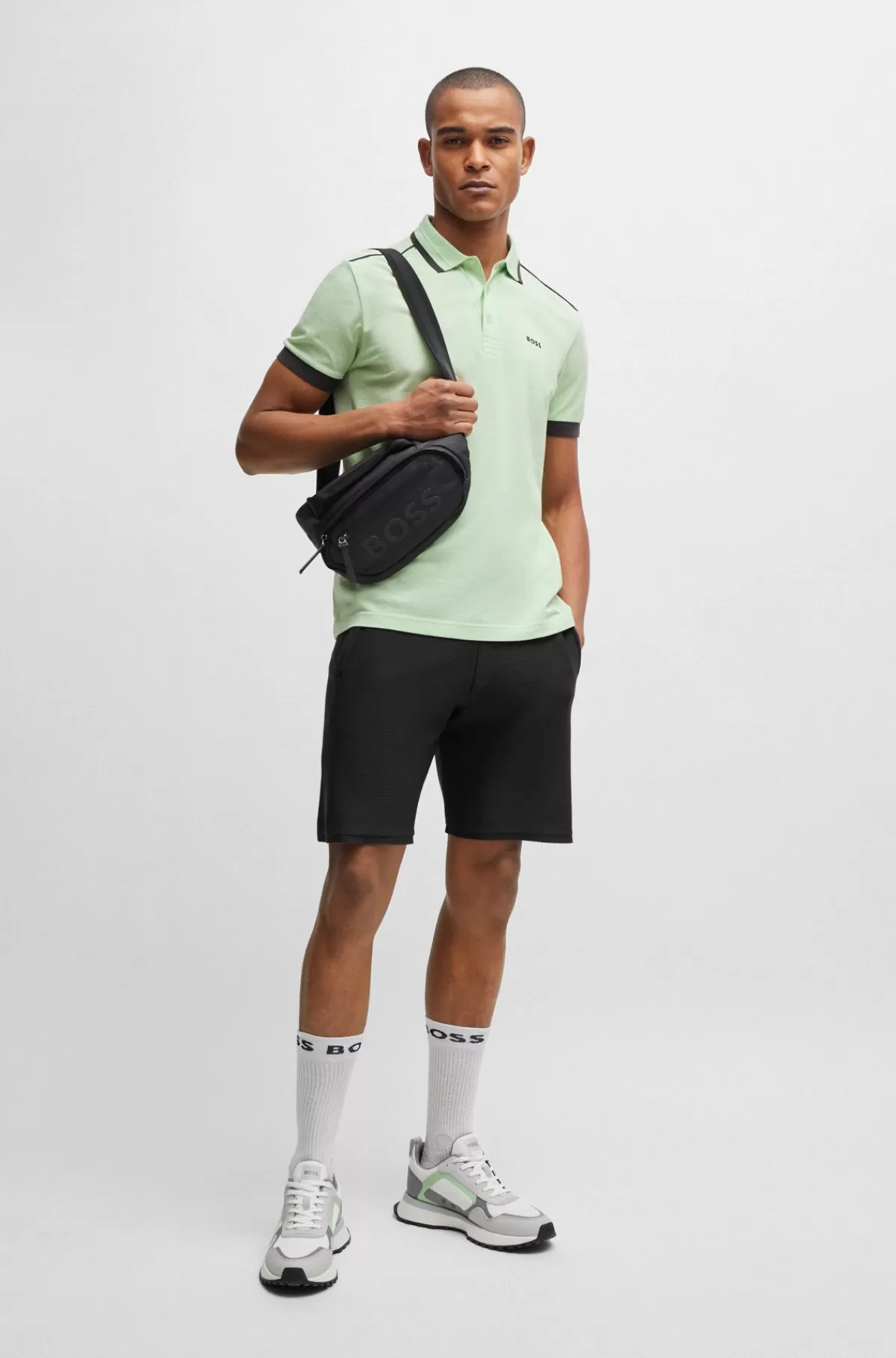 HUGO BOSS Regular Fit Shorts I Stof Med Stræk Samt Logo Mørkegrå Store