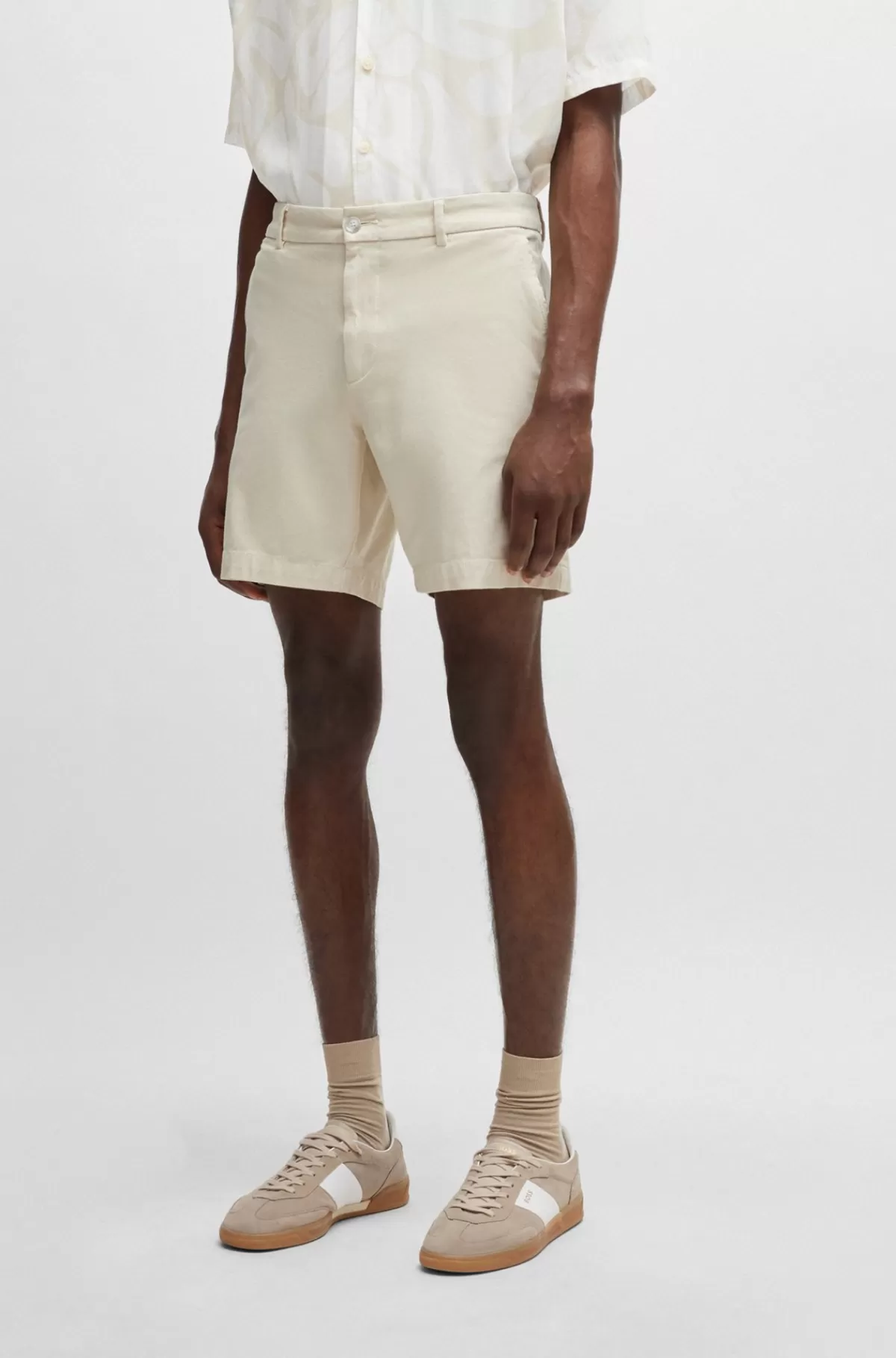HUGO BOSS Regular Fit Shorts Med Almindelig Talje I Bomuld Med Stræk Naturlig Sale