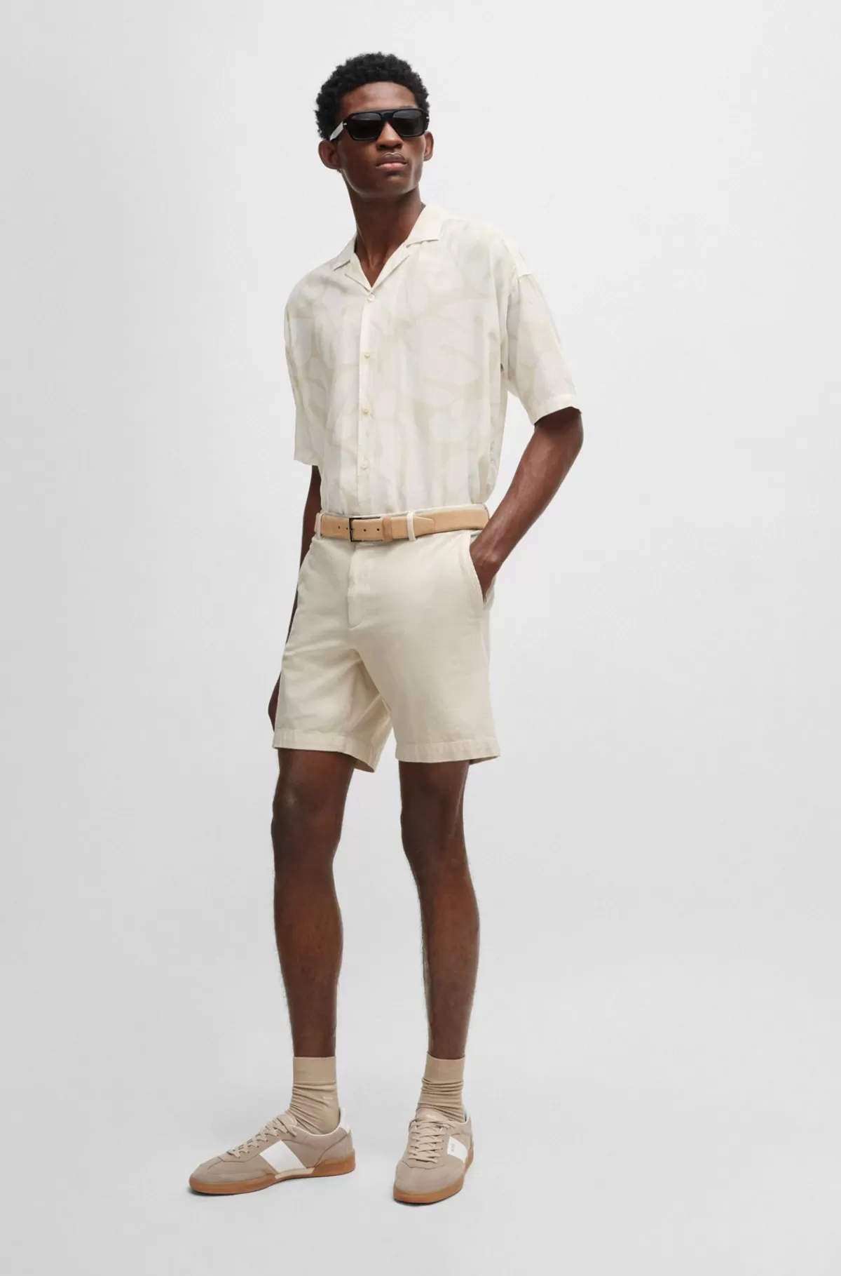 HUGO BOSS Regular Fit Shorts Med Almindelig Talje I Bomuld Med Stræk Naturlig Sale