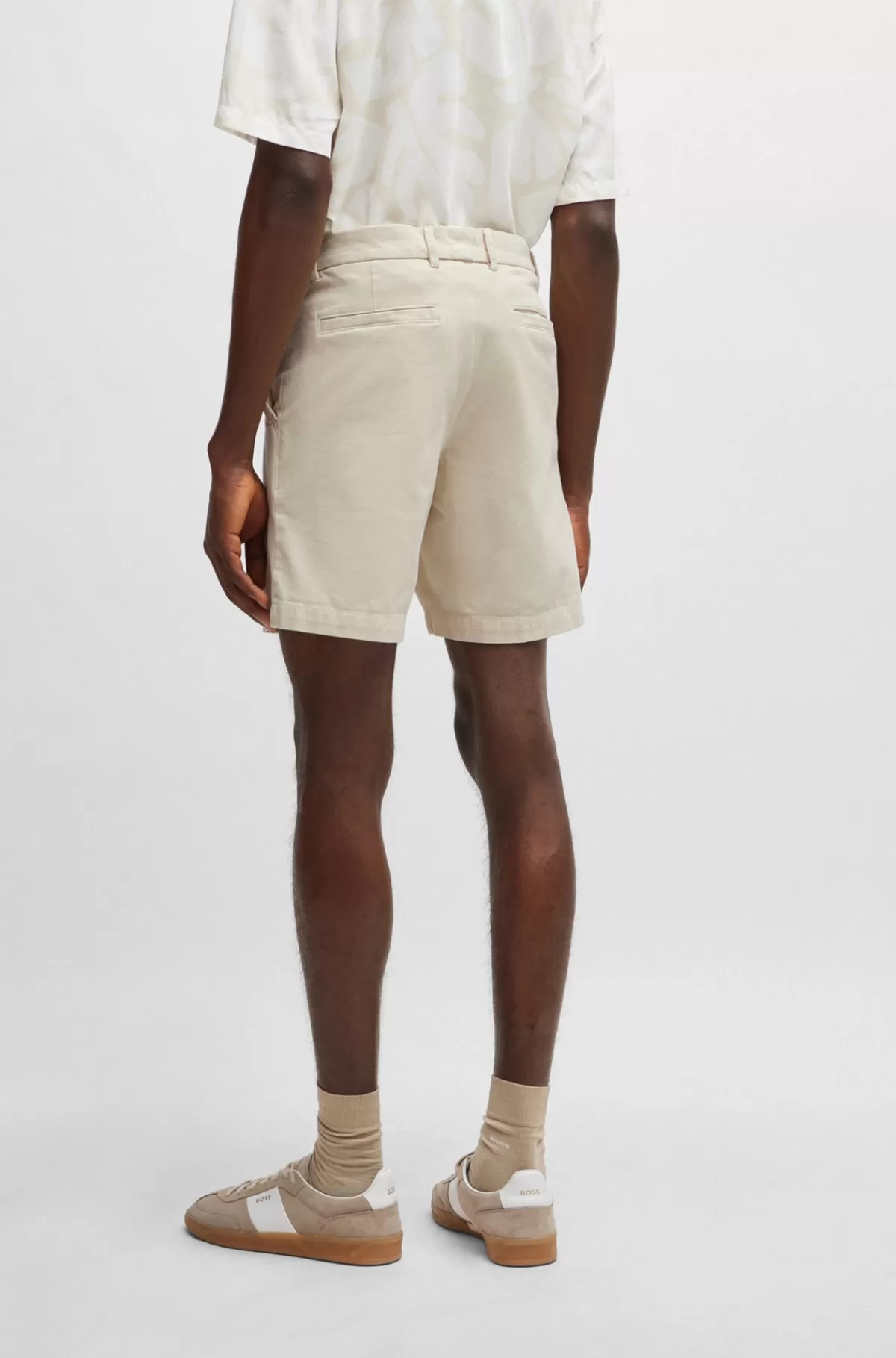 HUGO BOSS Regular Fit Shorts Med Almindelig Talje I Bomuld Med Stræk Naturlig Sale