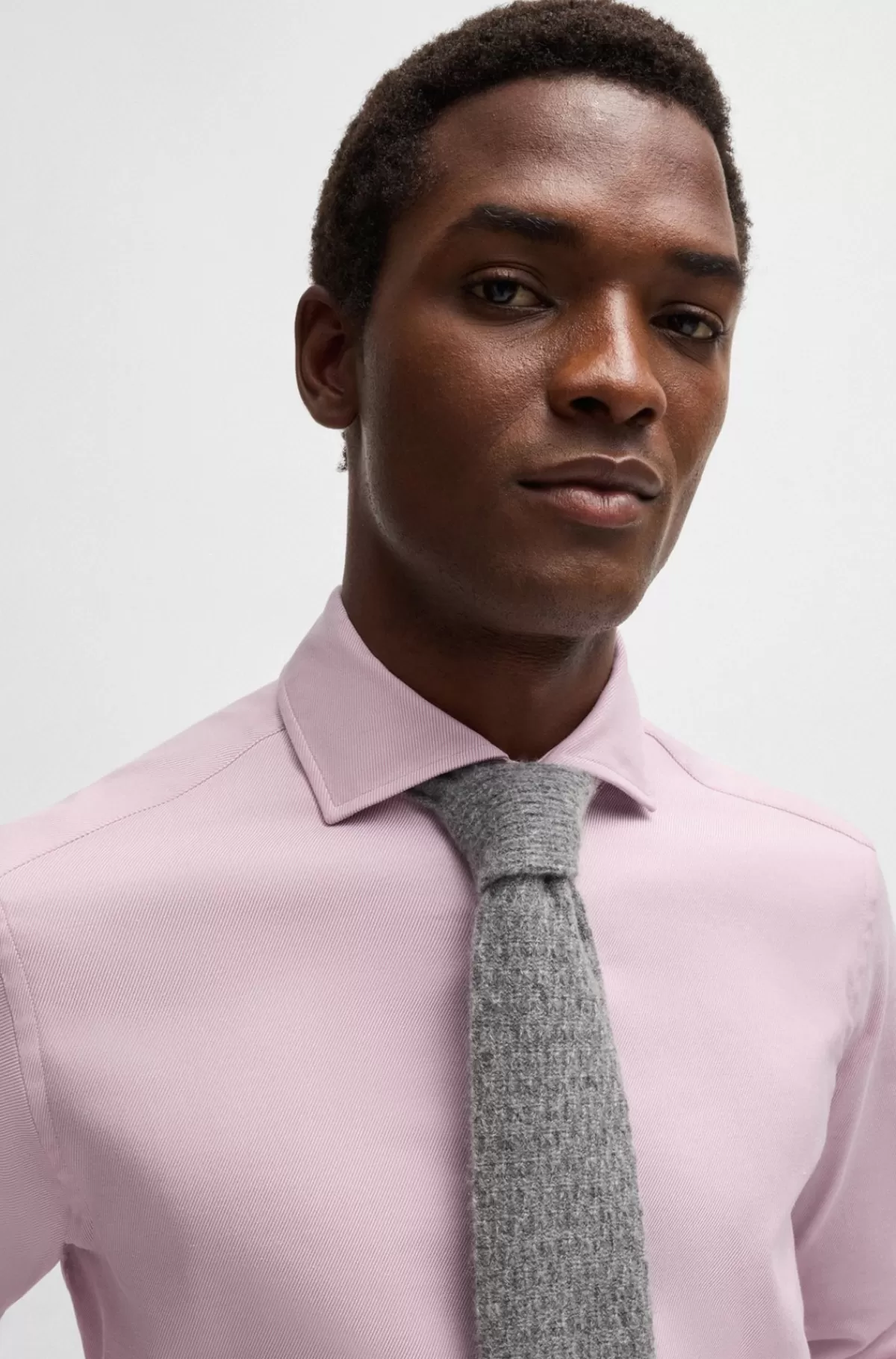 HUGO BOSS Regular Fit Skjorte I Bomuld Med Stræk Og Diagonale Striber Lys pink Outlet
