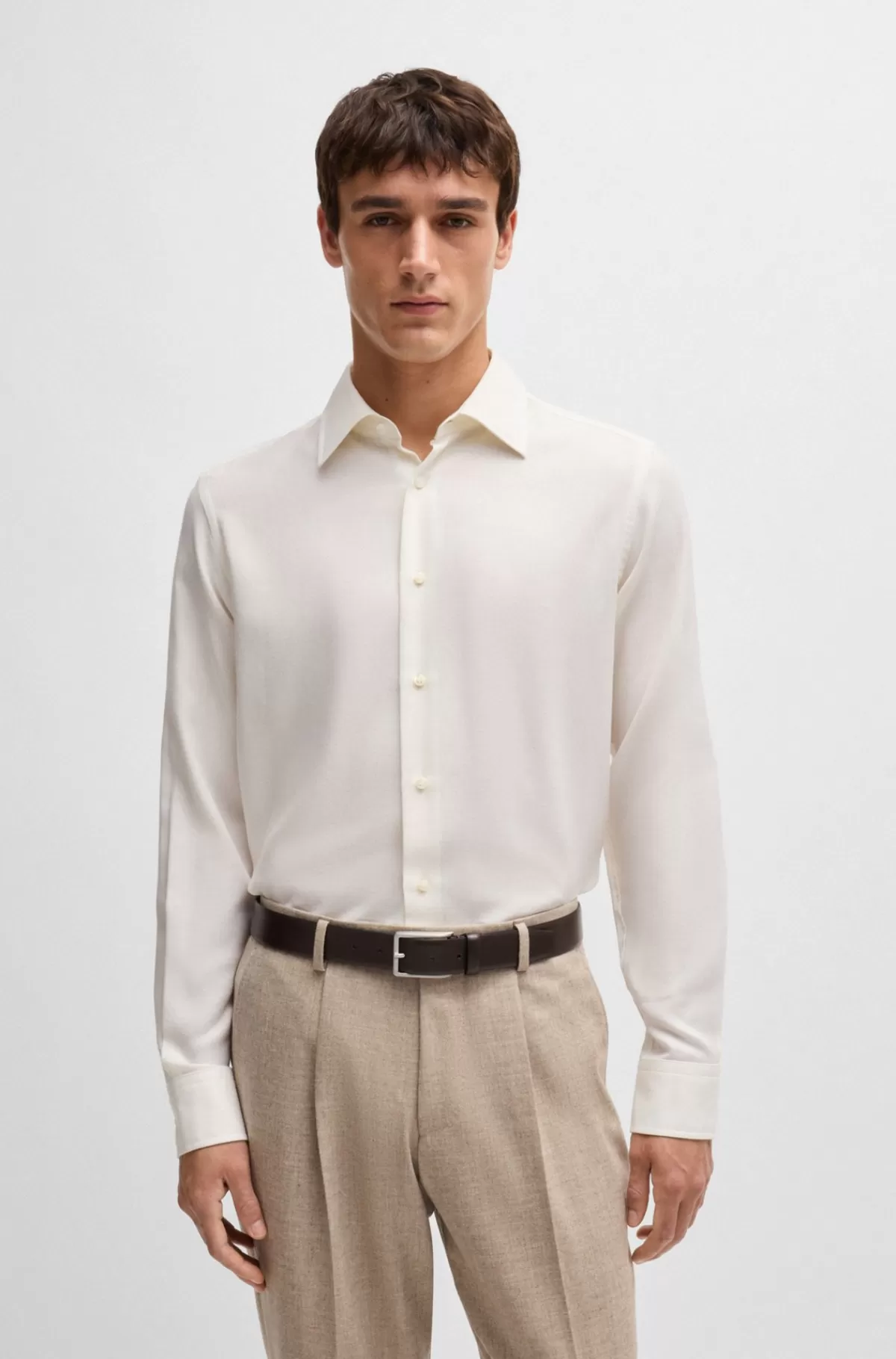 HUGO BOSS Regular Fit Skjorte I Bomuld Og Kashmir Hvid Discount