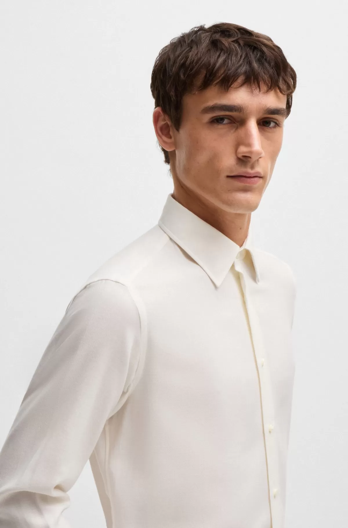 HUGO BOSS Regular Fit Skjorte I Bomuld Og Kashmir Hvid Discount