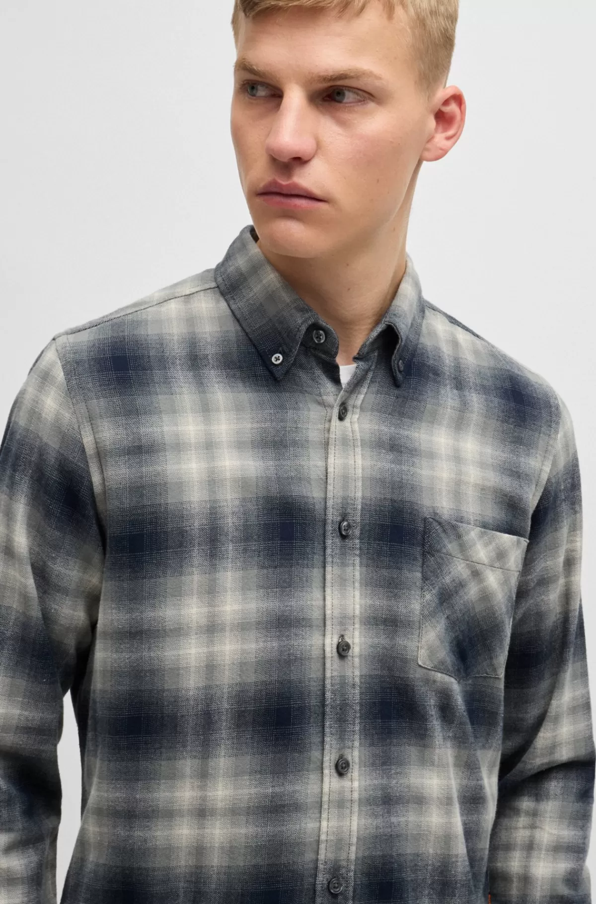 HUGO BOSS Regular Fit Skjorte I Bomuldsflannel Lysegrå Online