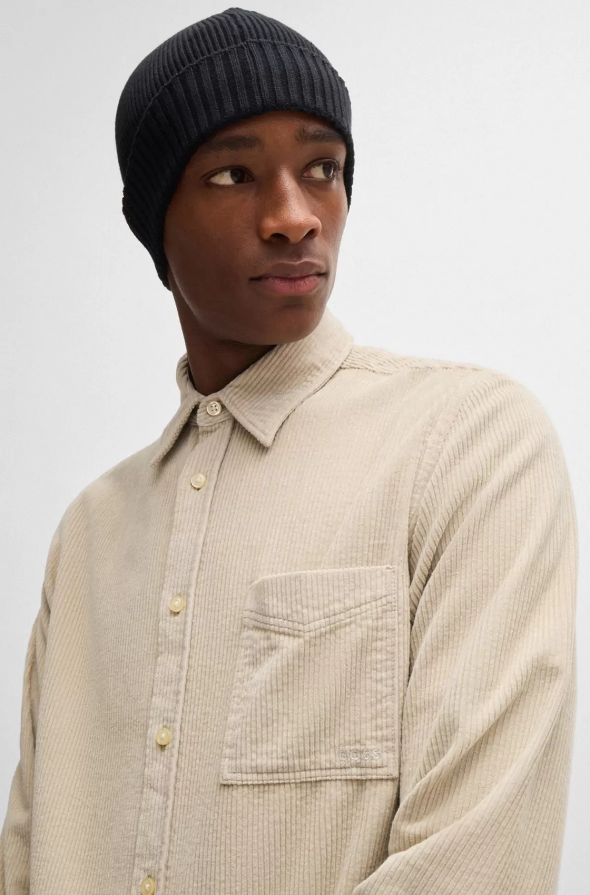 HUGO BOSS Regular Fit Skjorte I Bomuldsfløjl Med Påsyet Lomme Lys beige Hot