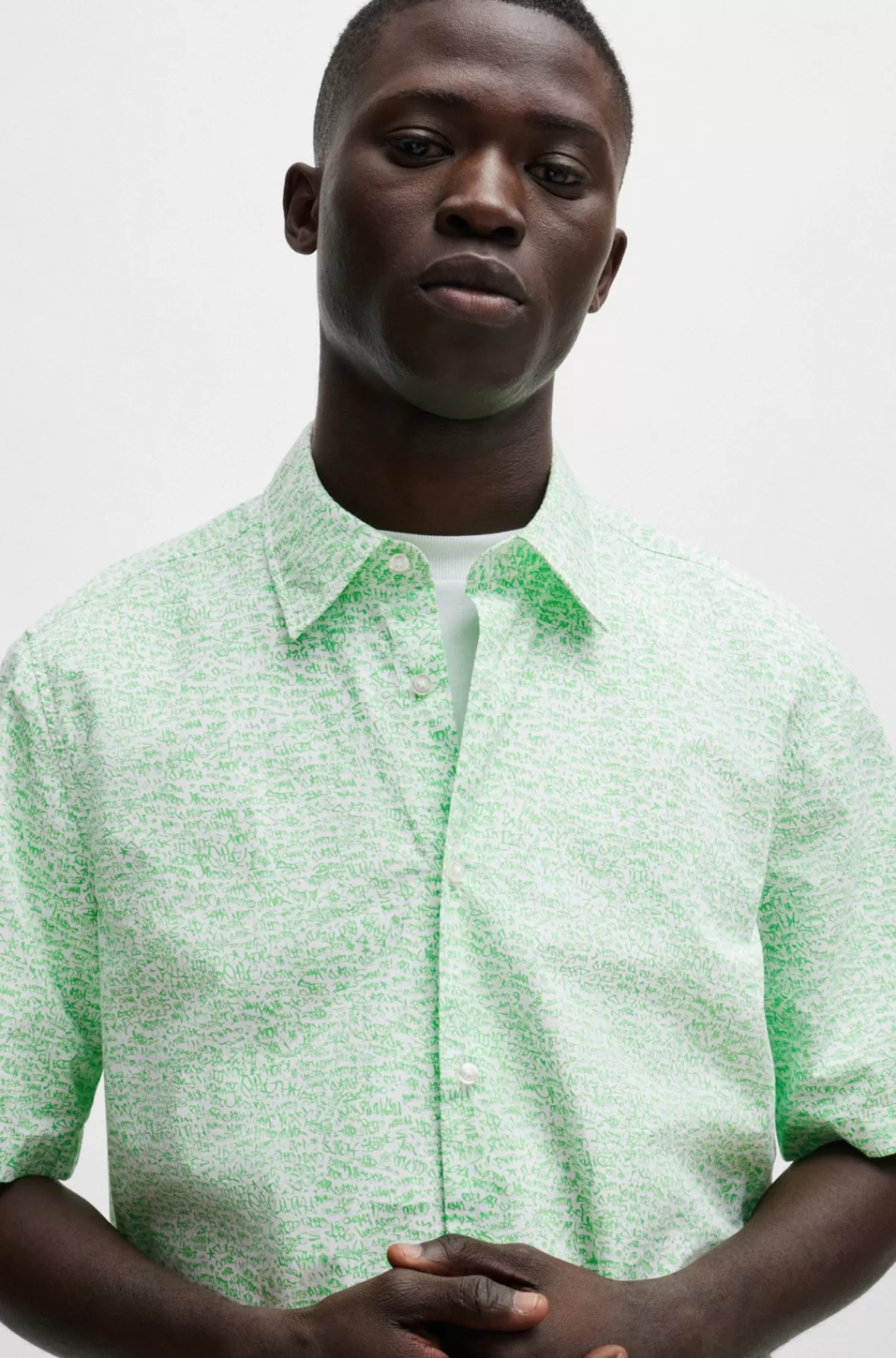 HUGO BOSS Regular Fit Skjorte I Bomuldspoplin Med Print Lysegrøn Cheap