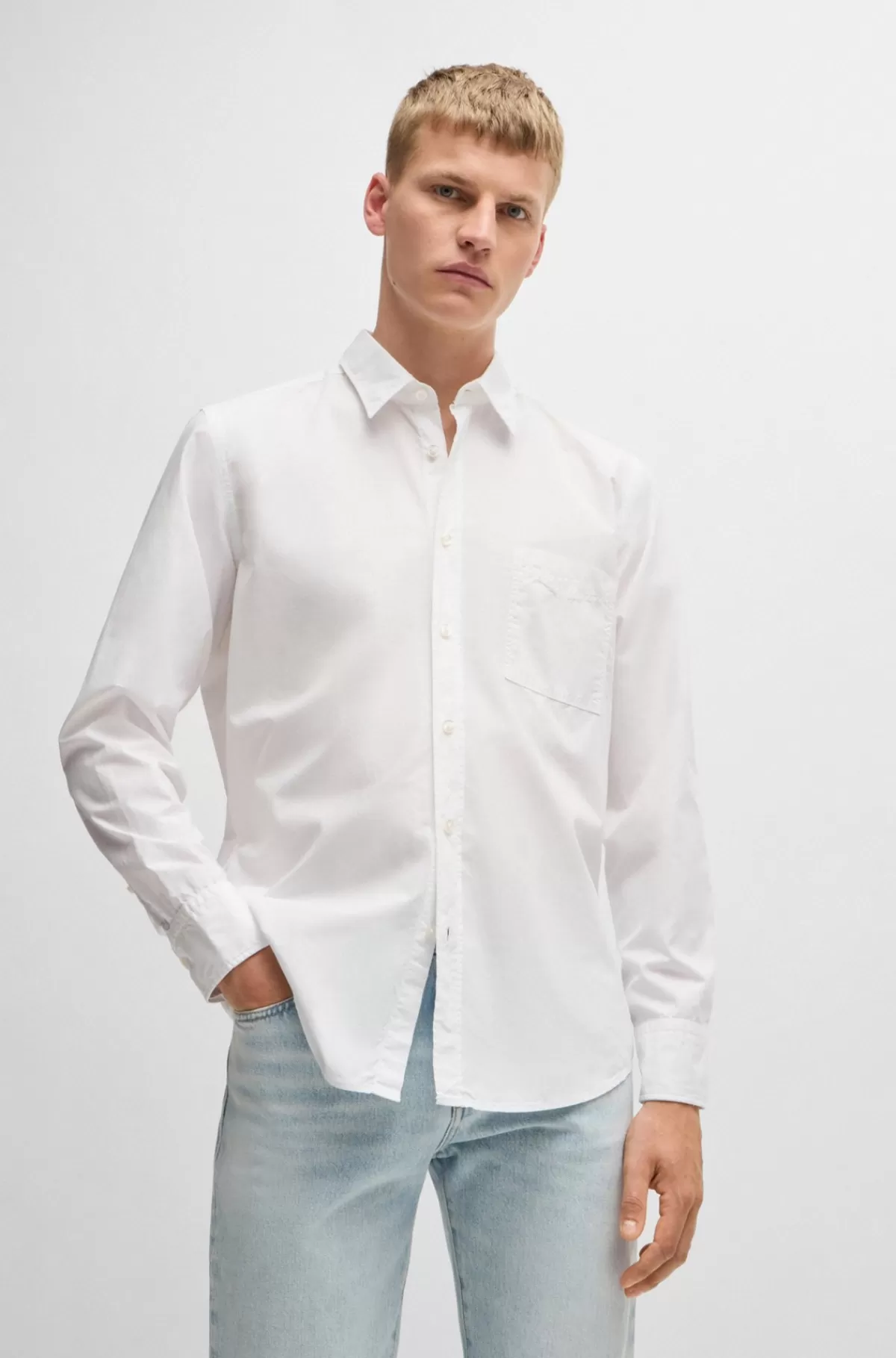 HUGO BOSS Regular Fit Skjorte I økologisk Bomuldspoplin Hvid Fashion