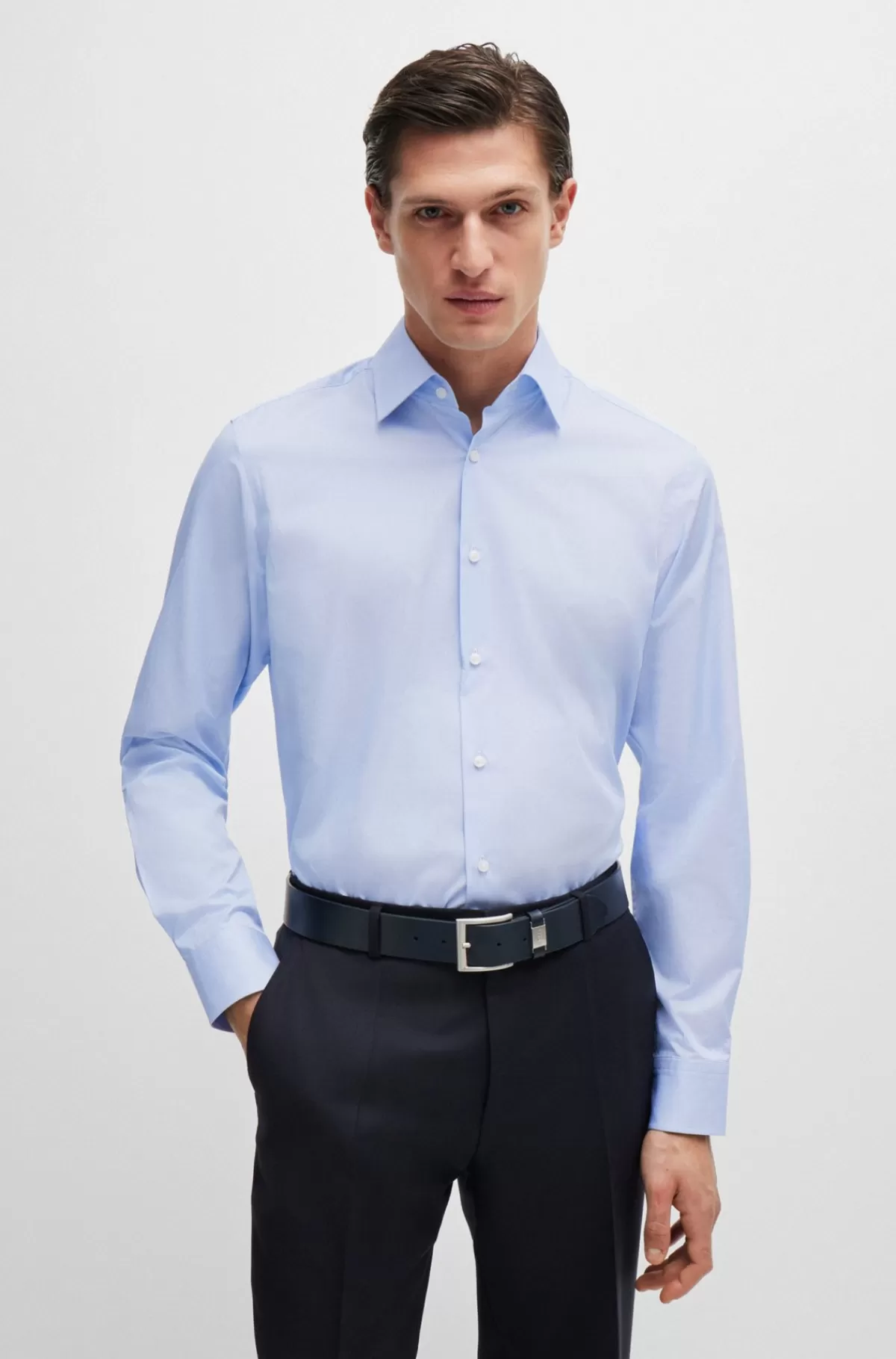 HUGO BOSS Regular Fit Skjorte I Mikrostribet Bomuldstwill Lyseblå Fashion