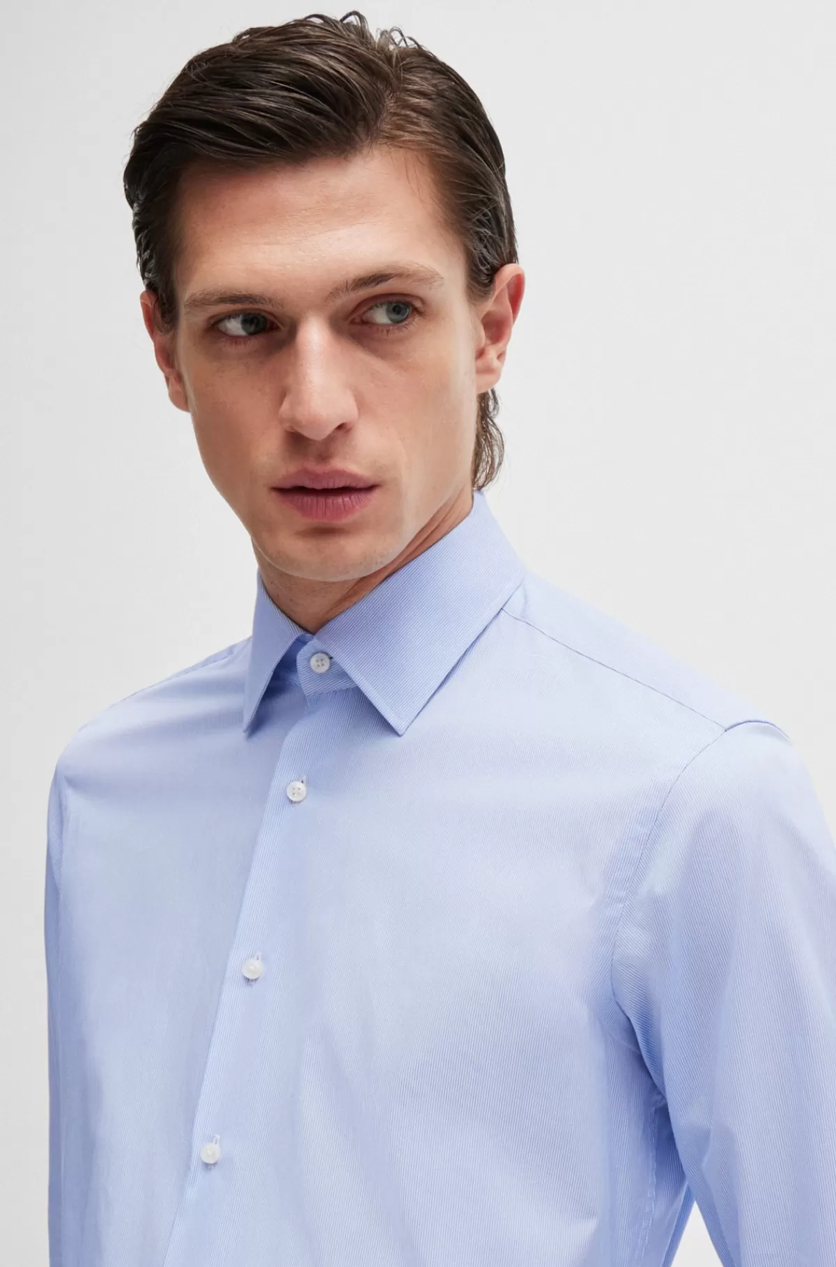 HUGO BOSS Regular Fit Skjorte I Mikrostribet Bomuldstwill Lyseblå Fashion