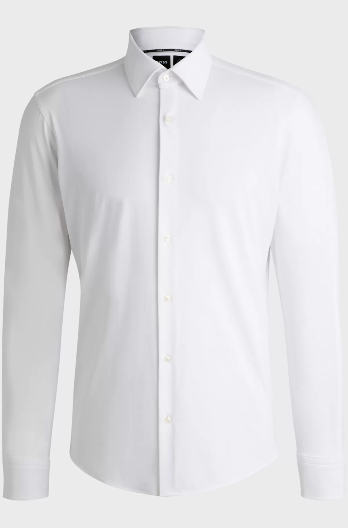 HUGO BOSS Regular Fit Skjorte I Struktureret Stof Med Performance-stræk Hvid Online