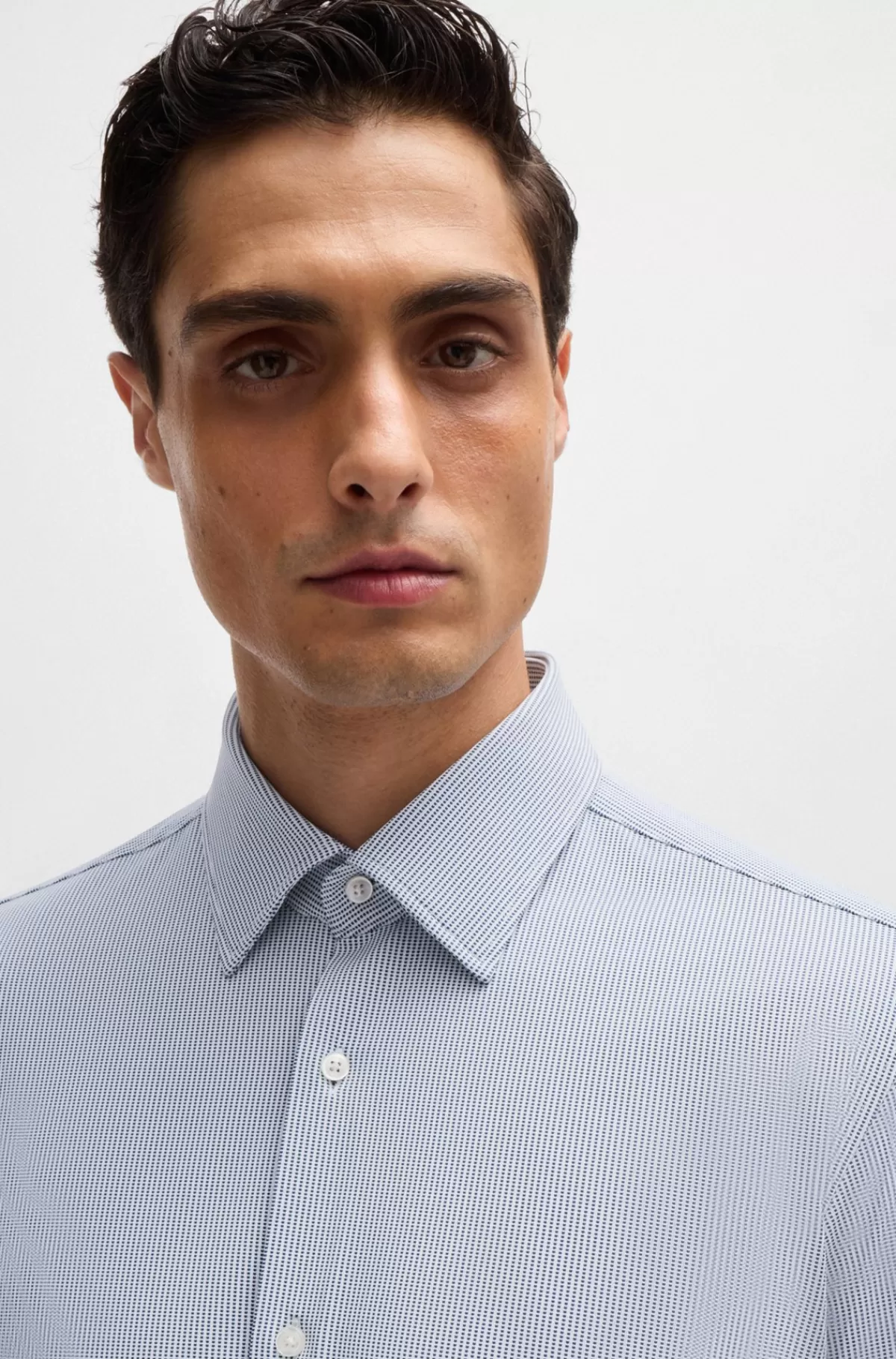 HUGO BOSS Regular Fit Skjorte I Struktureret Stof Med Performance-stræk Mørkeblå Shop