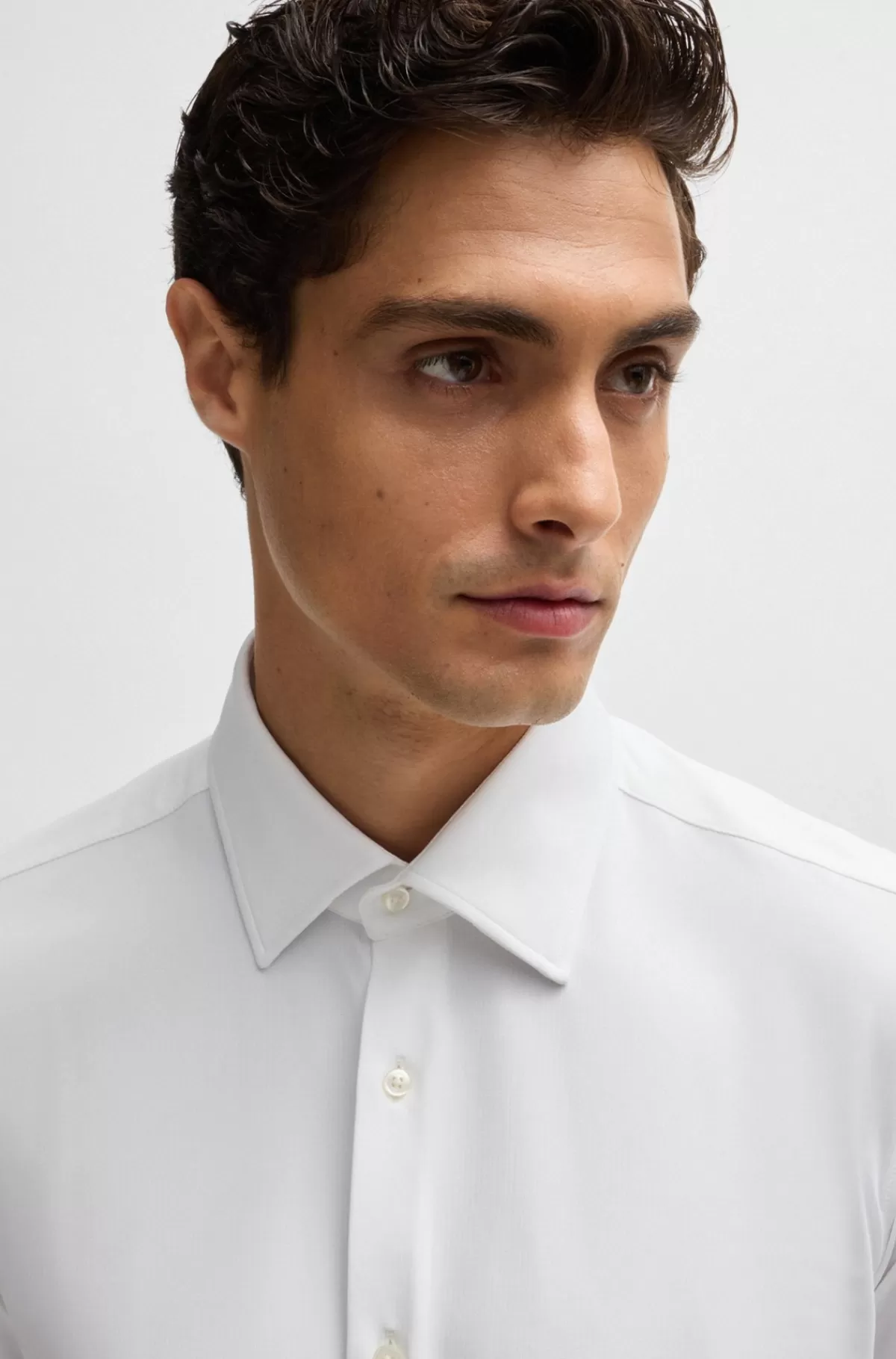 HUGO BOSS Regular Fit Skjorte I Struktureret Stof Med Performance-stræk Hvid Online