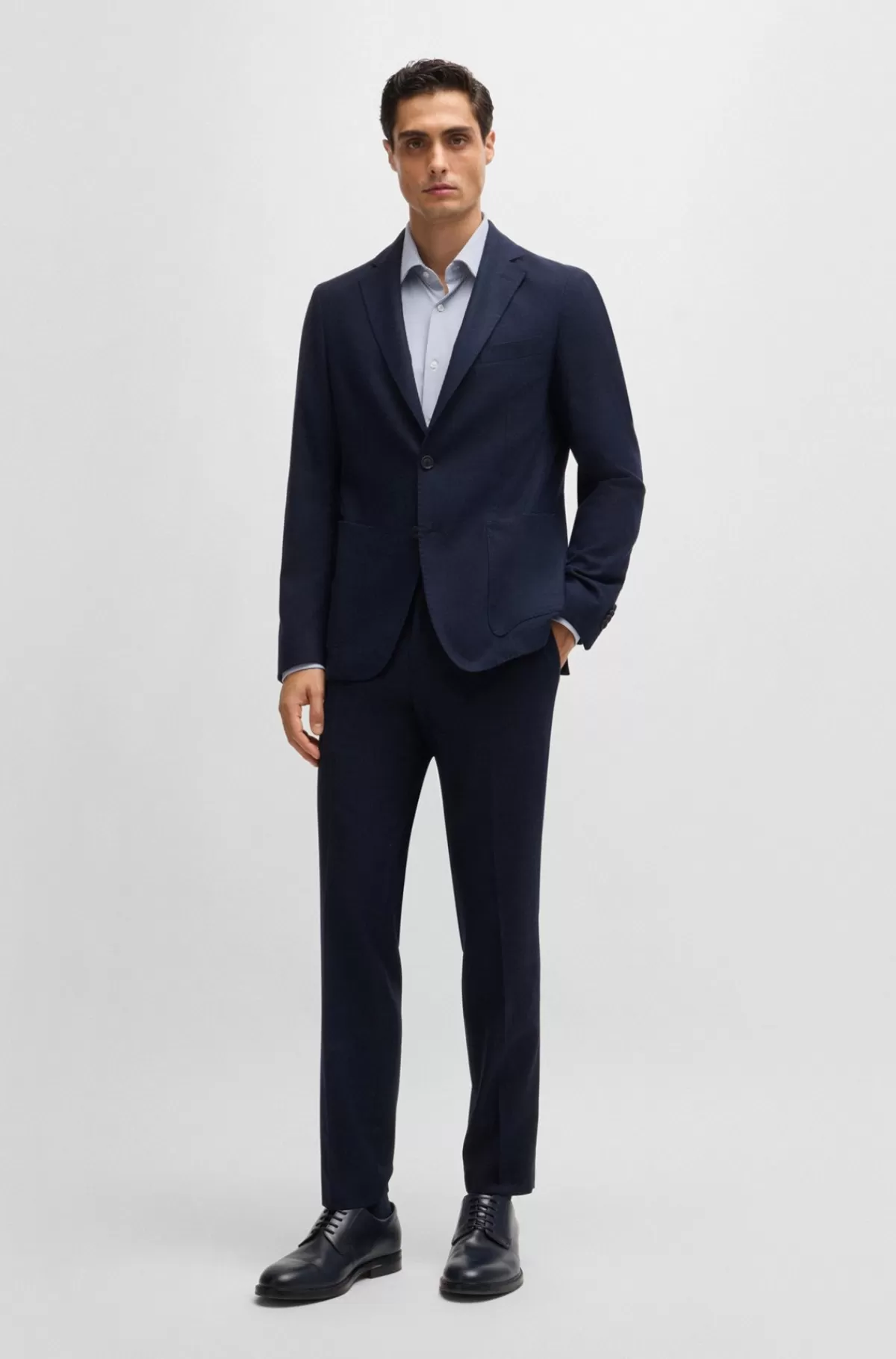 HUGO BOSS Regular Fit Skjorte I Struktureret Stof Med Performance-stræk Mørkeblå Shop