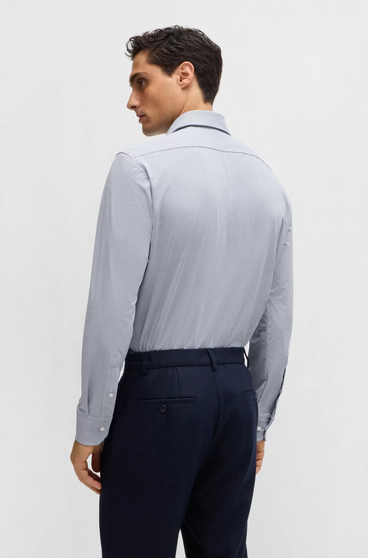 HUGO BOSS Regular Fit Skjorte I Struktureret Stof Med Performance-stræk Mørkeblå Shop