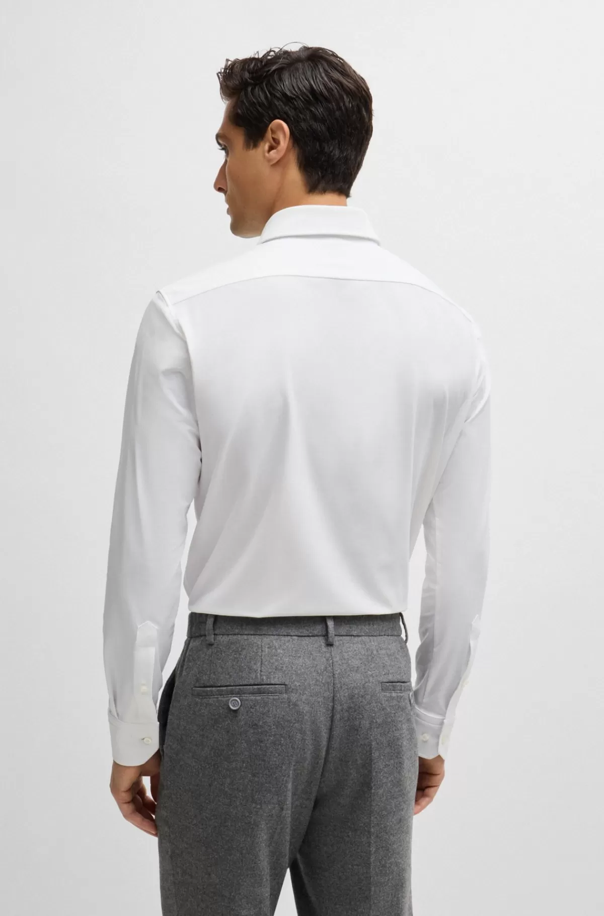 HUGO BOSS Regular Fit Skjorte I Struktureret Stof Med Performance-stræk Hvid Online
