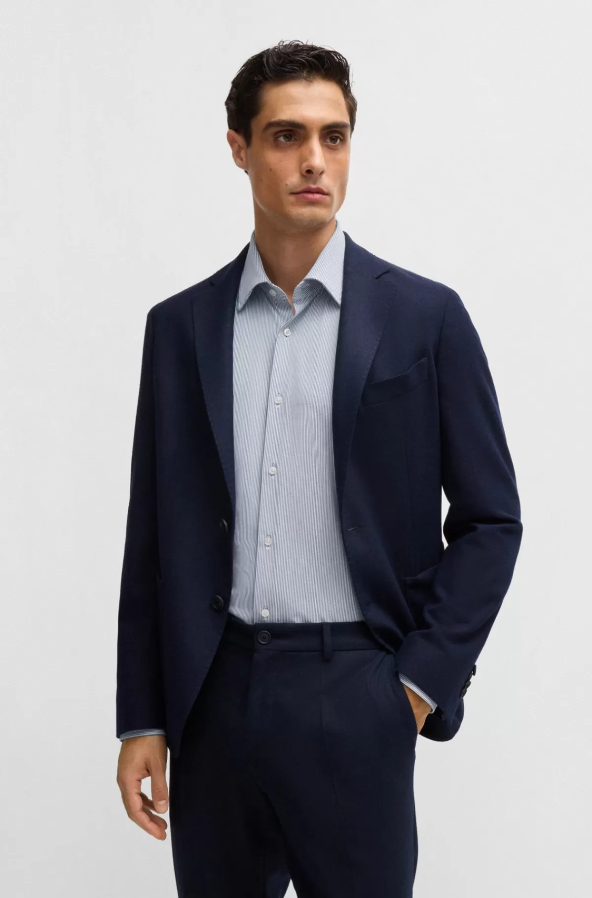 HUGO BOSS Regular Fit Skjorte I Struktureret Stof Med Performance-stræk Mørkeblå Shop