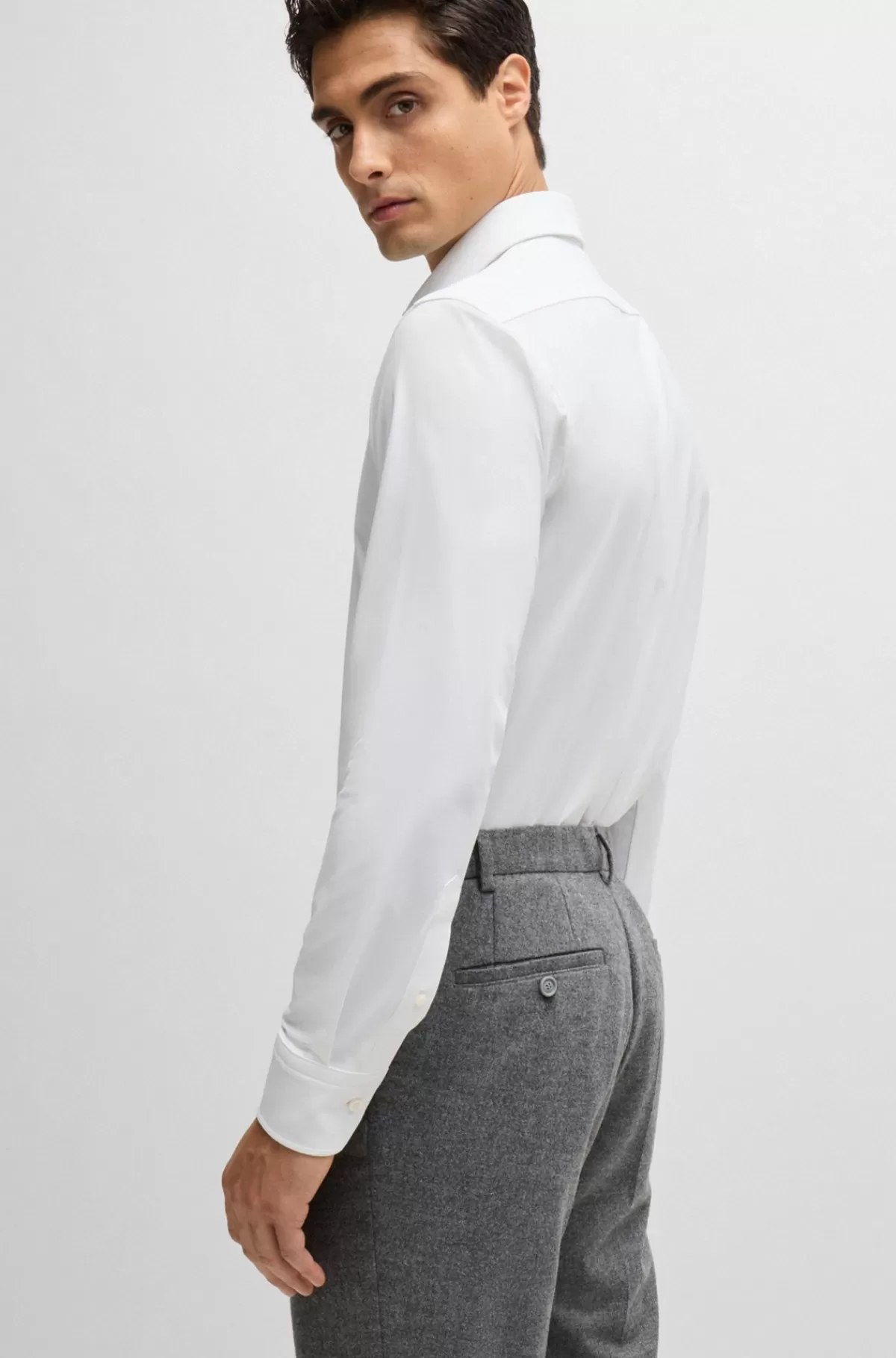 HUGO BOSS Regular Fit Skjorte I Struktureret Stof Med Performance-stræk Hvid Online