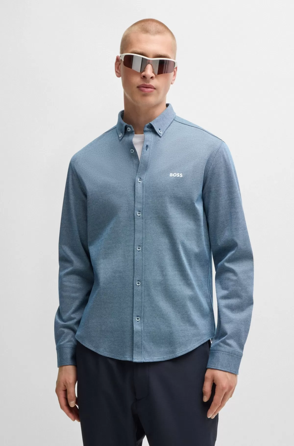 HUGO BOSS Regular Fit Skjorte I Strygelet Bomuld Lyseblå Sale