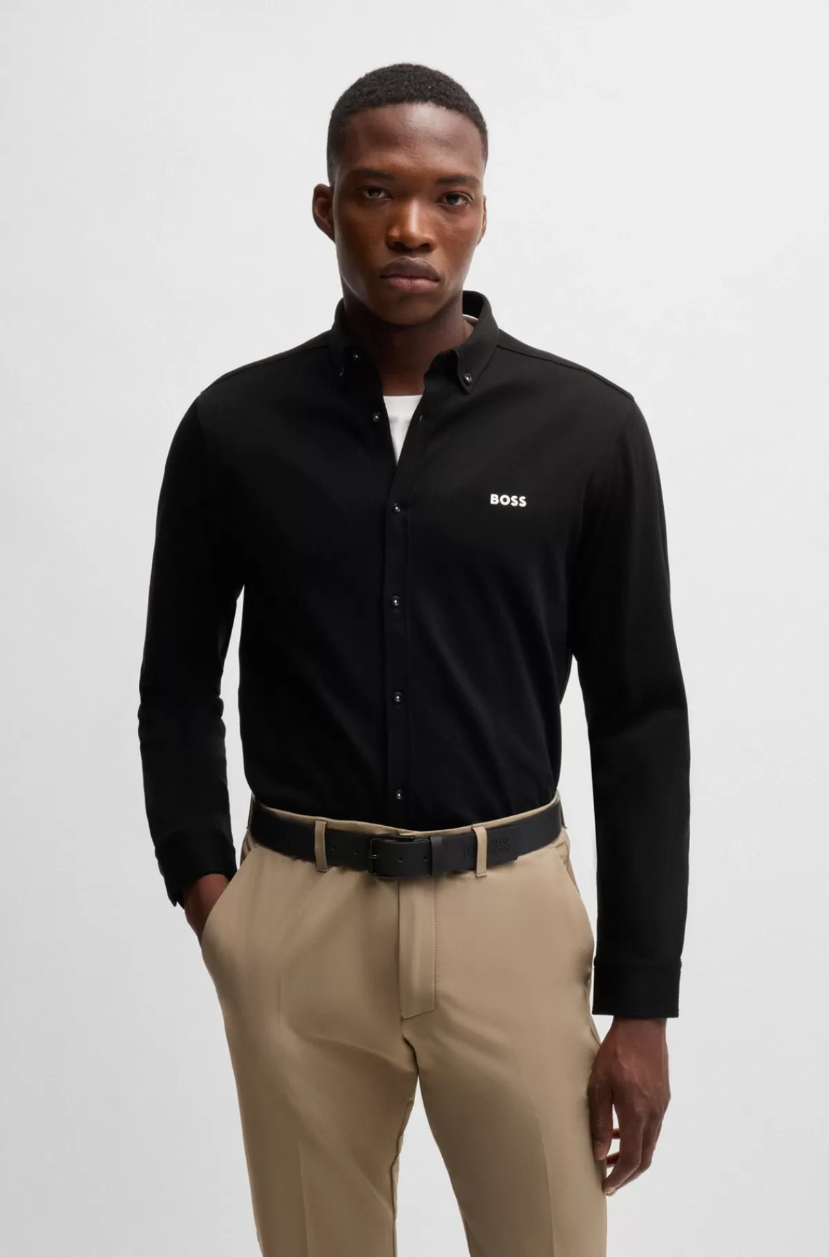 HUGO BOSS Regular Fit Skjorte I Strygelet Bomuld Sort Best