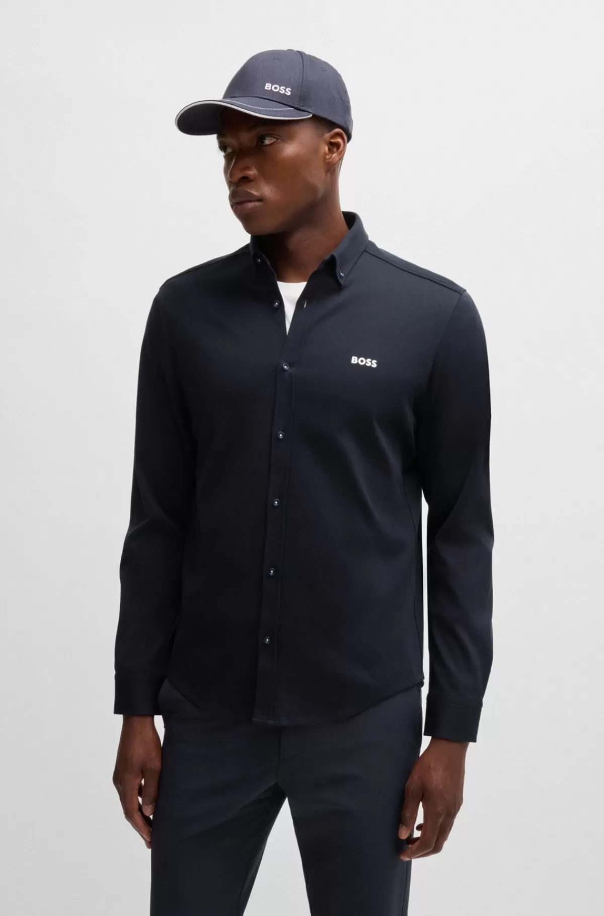 HUGO BOSS Regular Fit Skjorte I Strygelet Bomuld Mørkeblå Best