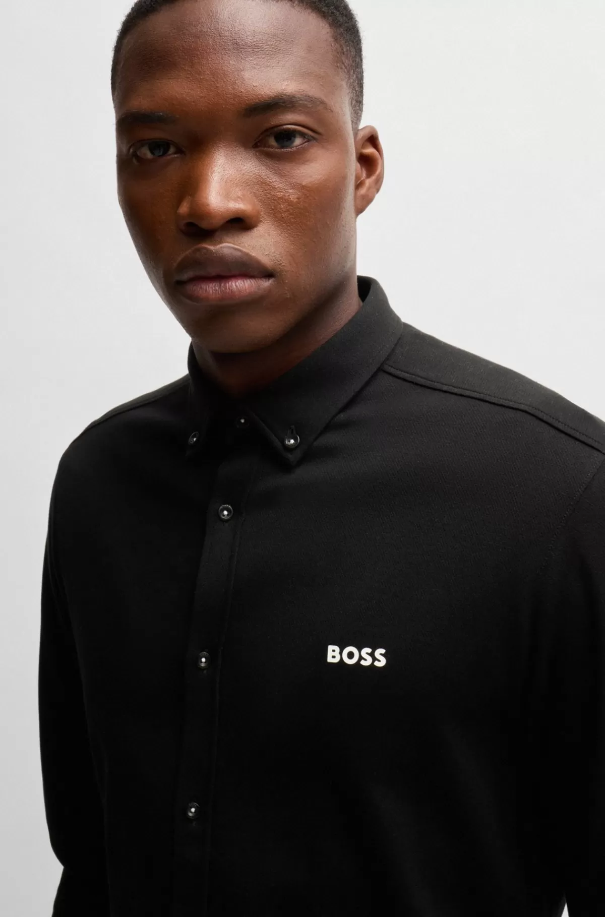 HUGO BOSS Regular Fit Skjorte I Strygelet Bomuld Sort Best
