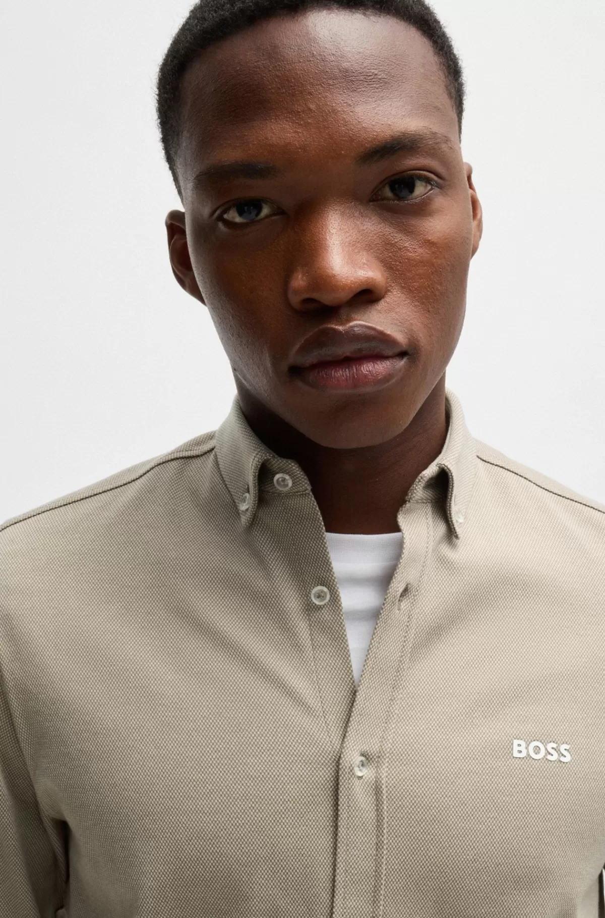 HUGO BOSS Regular Fit Skjorte I Strygelet Bomuld Beige Store