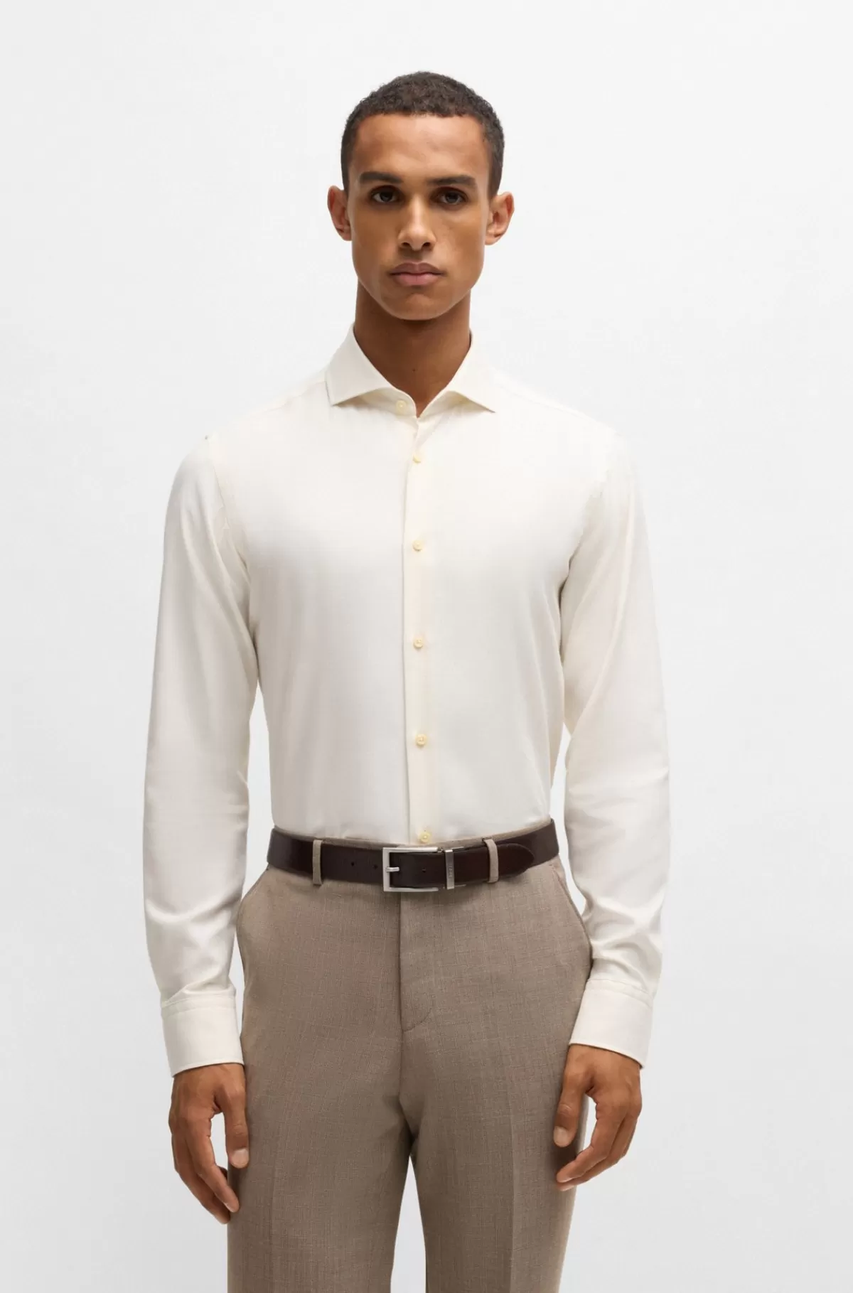 HUGO BOSS Regular Fit Skjorte I Twill Med Bomuld Og Kashmir Hvid Online