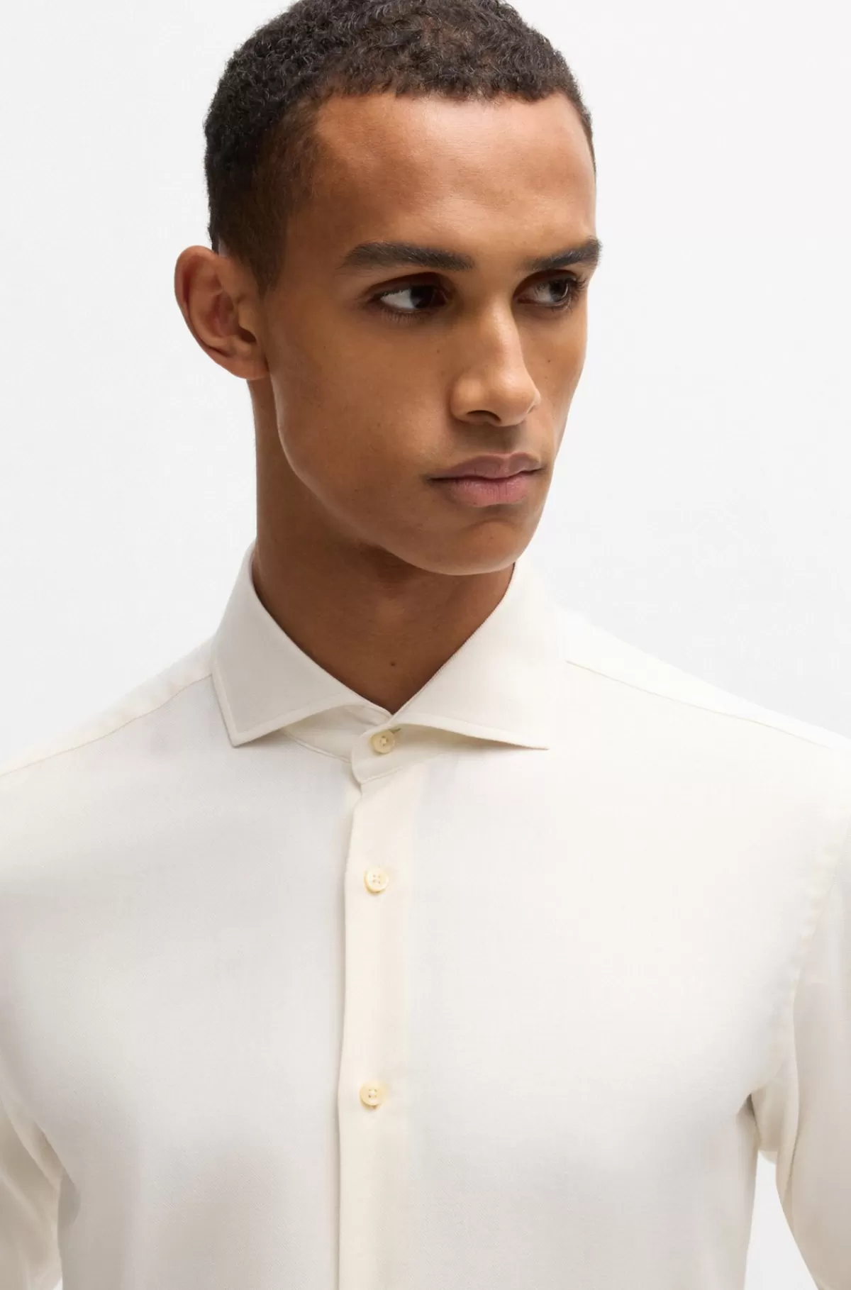 HUGO BOSS Regular Fit Skjorte I Twill Med Bomuld Og Kashmir Hvid Online