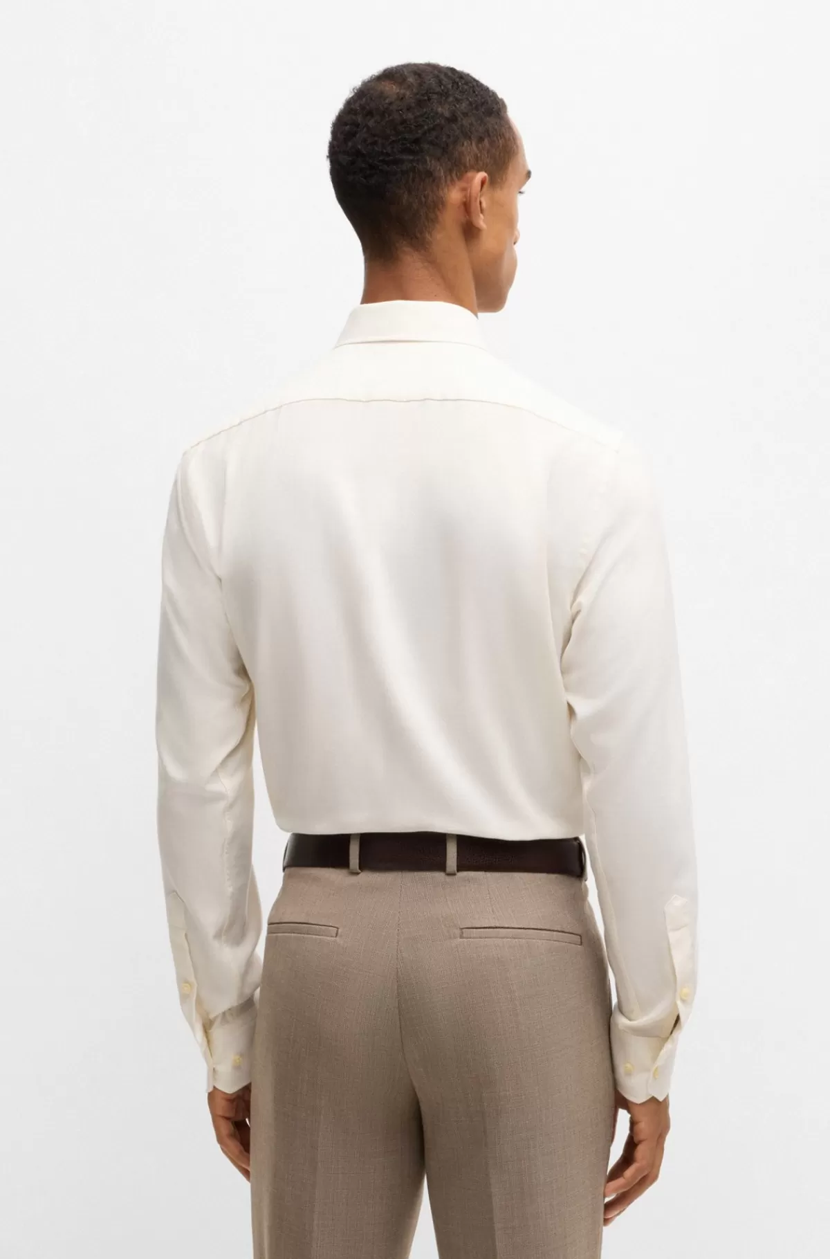 HUGO BOSS Regular Fit Skjorte I Twill Med Bomuld Og Kashmir Hvid Online