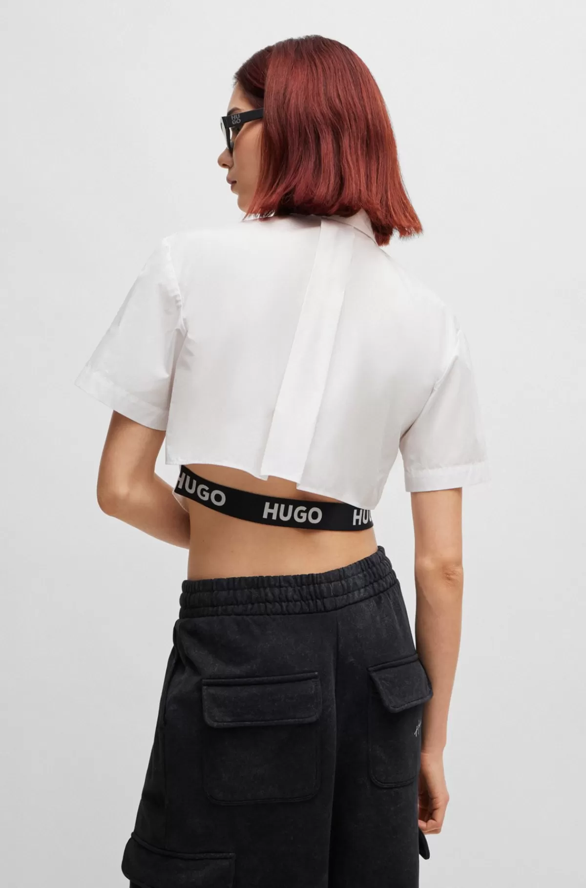 HUGO BOSS Regular Fit Skjorte Med Afkortet Længde Og Logoelastik På Ryggen Hvid Cheap