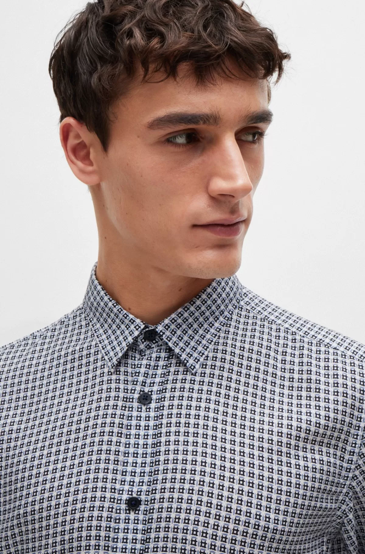 HUGO BOSS Regular Fit Skjorte Med Printet Chambray Lyseblå Online