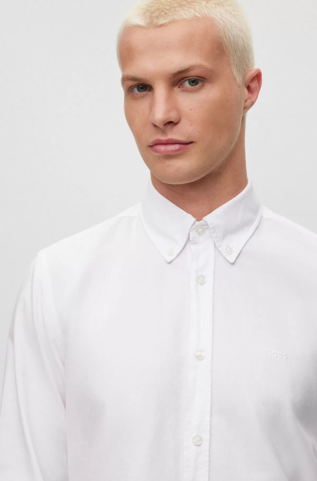 HUGO BOSS Regular Fit Skjortei økologisk Oxford-bomuld Hvid Cheap