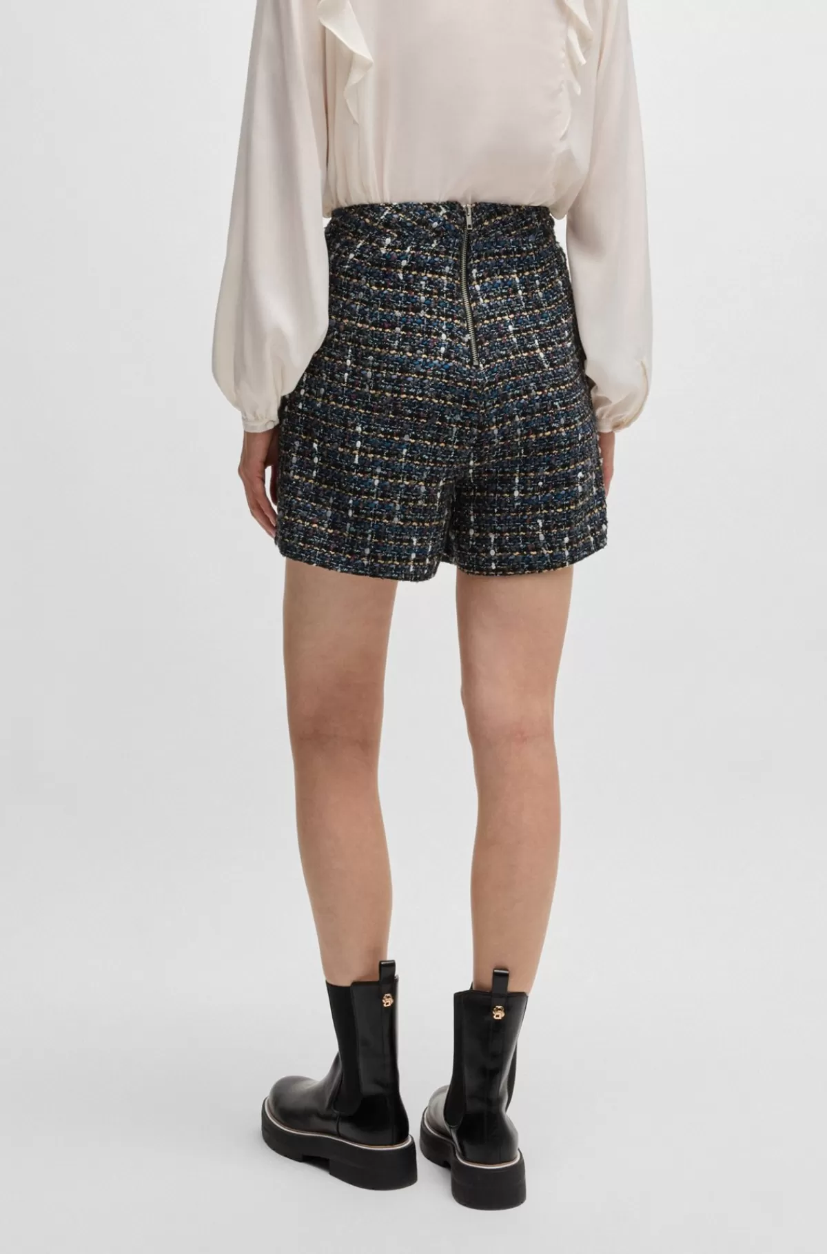 HUGO BOSS Regular Fit Skort Med Slå Om-front I Flerfarvet Tweed Mønstret Cheap