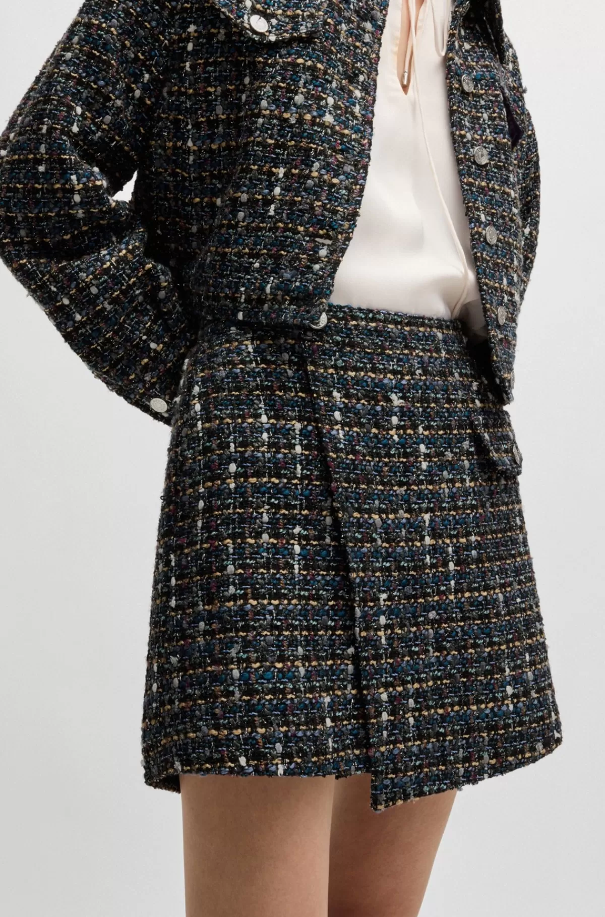 HUGO BOSS Regular Fit Skort Med Slå Om-front I Flerfarvet Tweed Mønstret Cheap