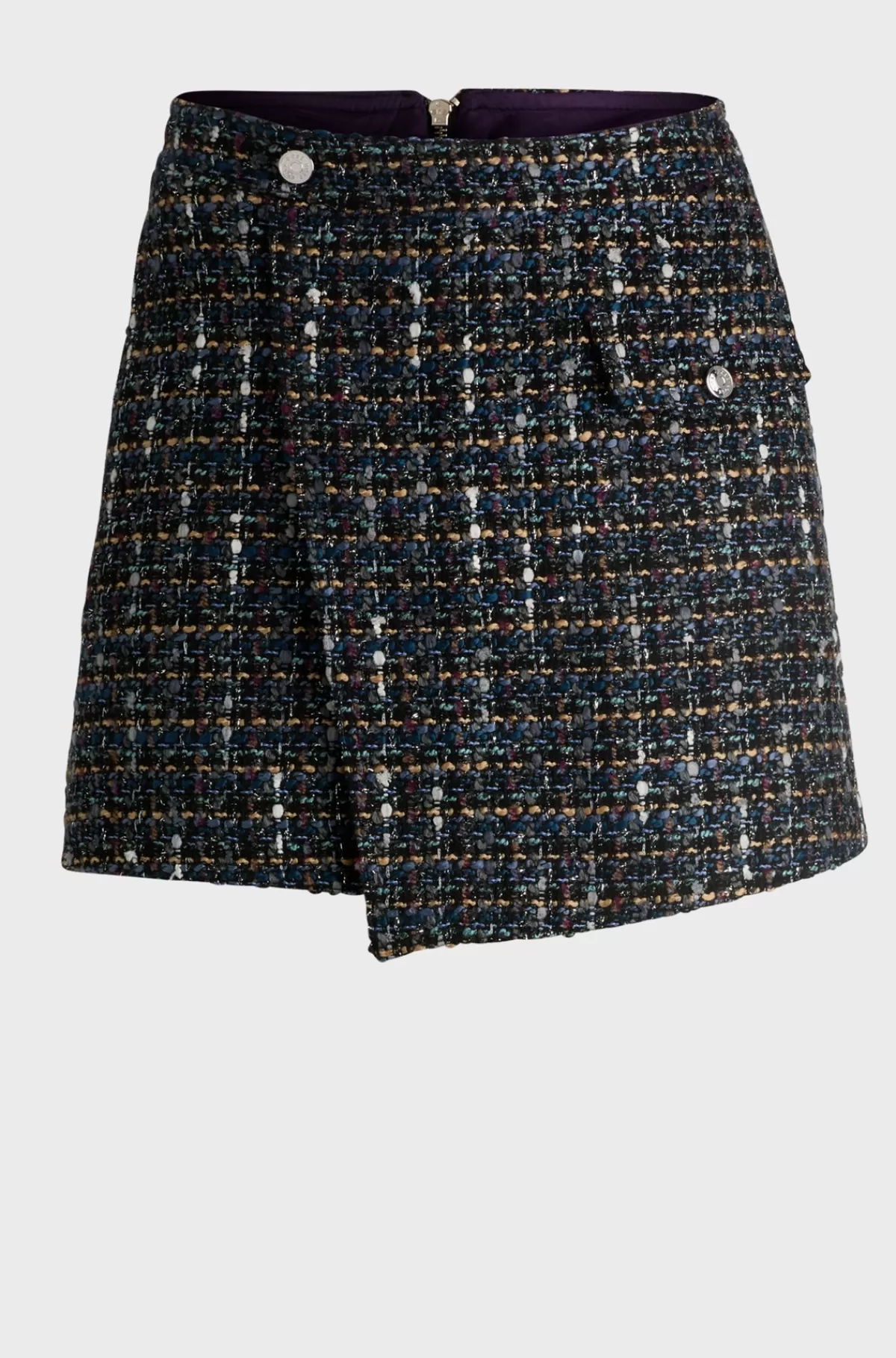 HUGO BOSS Regular Fit Skort Med Slå Om-front I Flerfarvet Tweed Mønstret Cheap