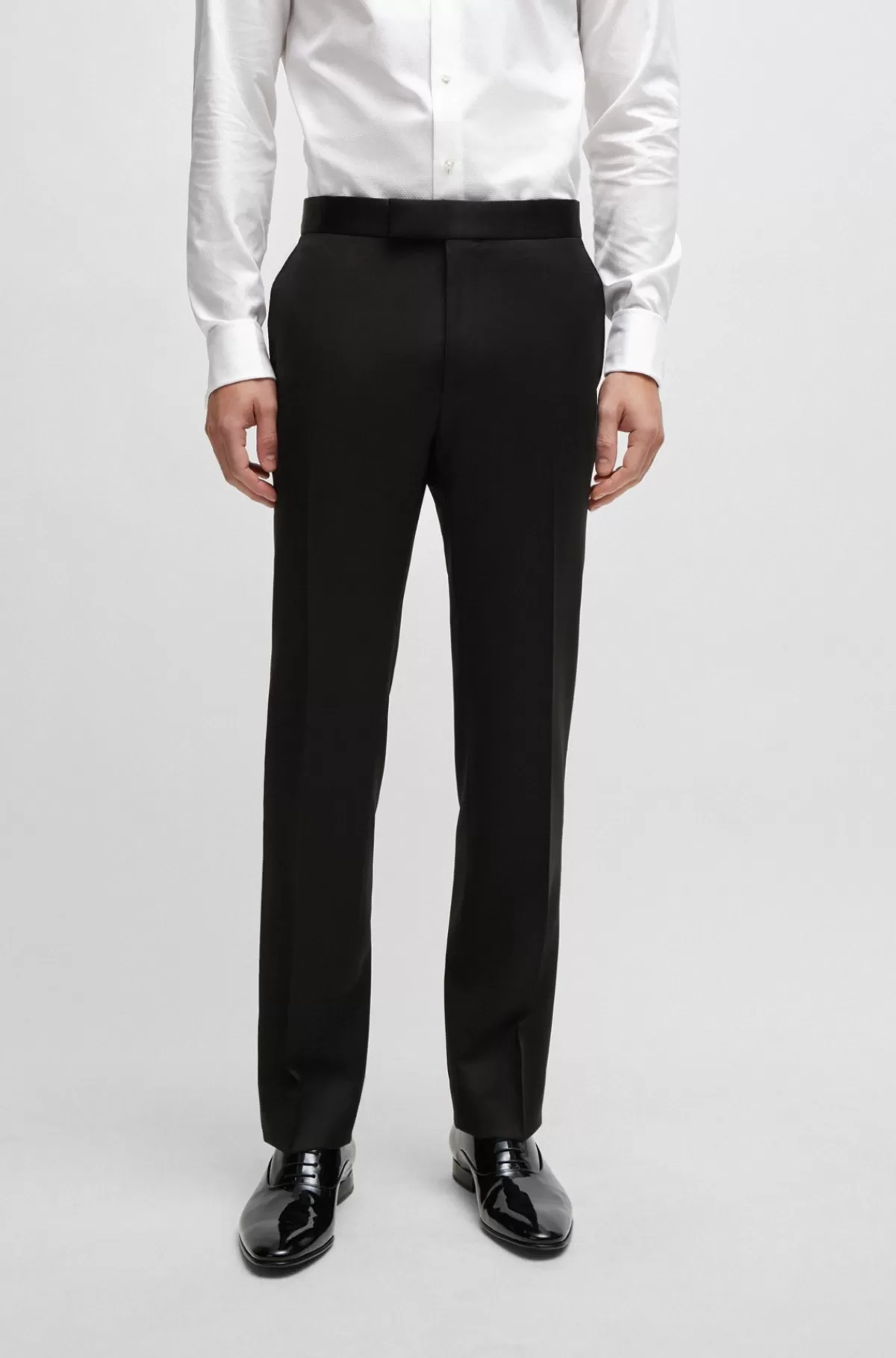 HUGO BOSS Regular Fit Smokingbukser I Serge Af Ny Uld Sort Clearance